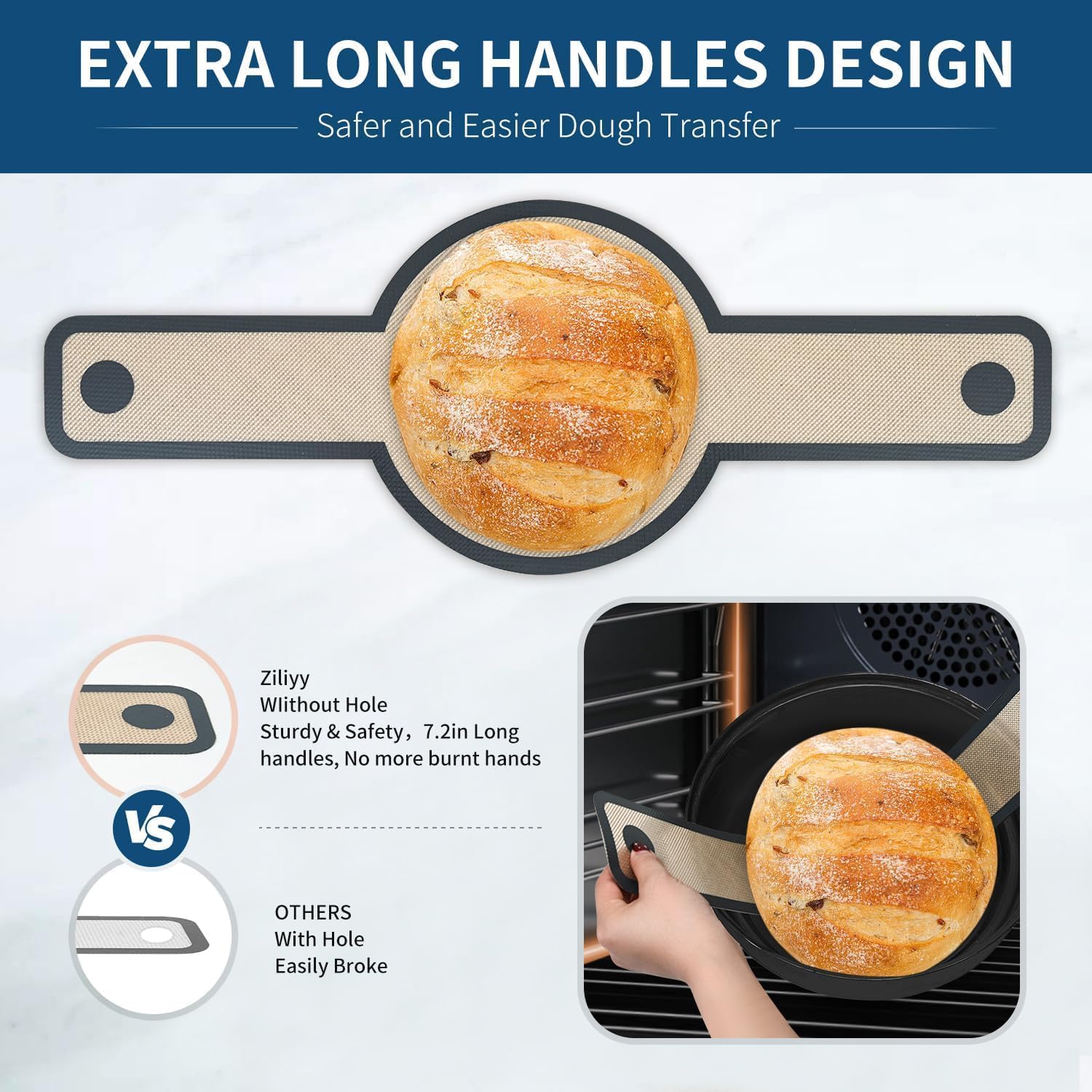 2 Pack Silicone Bread Sling for Dutch Oven - Non-Stick Heat Resistant Reusable Baking Mat with Long Handle - Perfect for Sourdough Bread Making, Artisan Loaf Transfer & Baking Accessories - Ideal for Home Bakers & Bread Making Enthusiasts