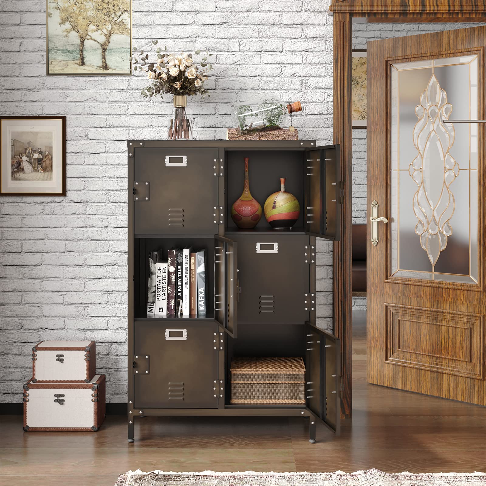 MIIIKO Industrial Metal Storage Locker Cabinet with 6 Lockable Compartments, Doors & Shelves - Heavy Duty Organization for Home Office, School, Gym, Bar & Warehouse Storage Solutions
