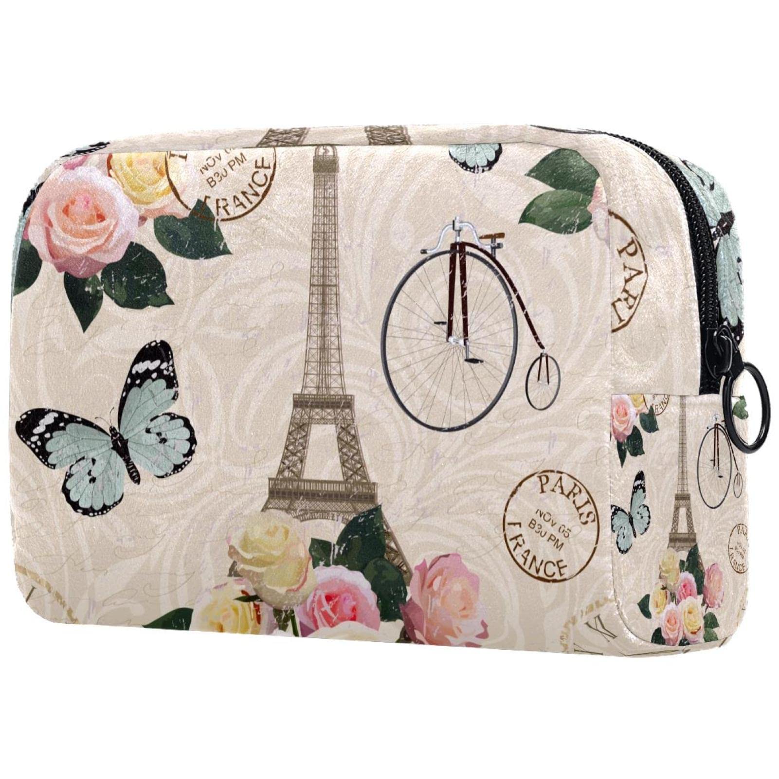 Vintage Paris Print Portable Makeup Bag for Women - Travel Cosmetic Pouch & Toiletry Organizer - Perfect for Vacation, Gym, and Daily Essentials Storage