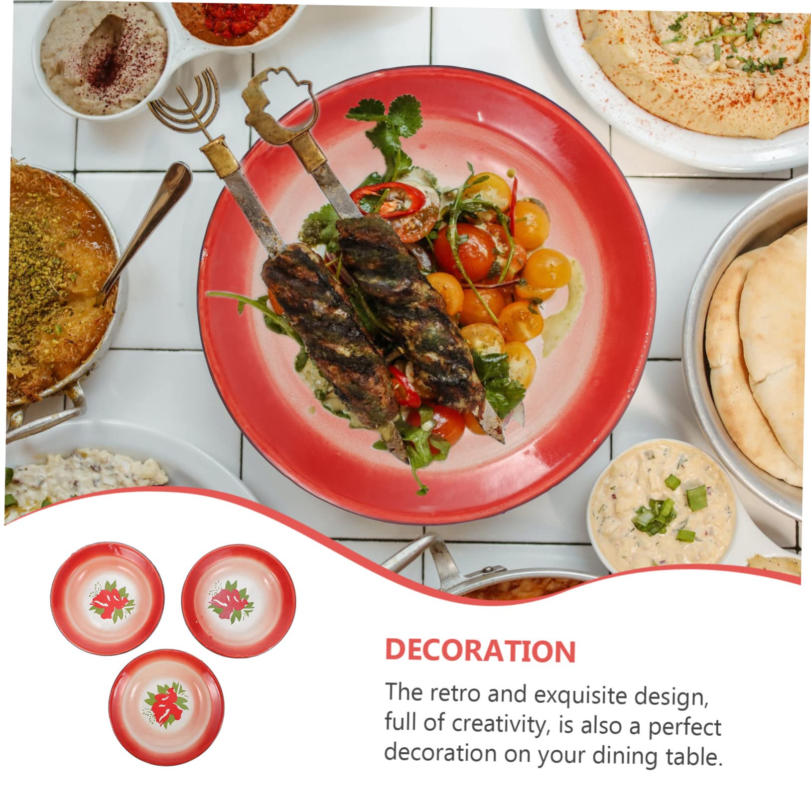 Authentic Japanese Snacks 3-Piece Enamel Plate Set - 18CM Round Serving Tray for Chinese Weddings, New Year Celebrations & Traditional Party Appetizers | Elegant Food Display for Asian Festive Gatherings & Cultural Events