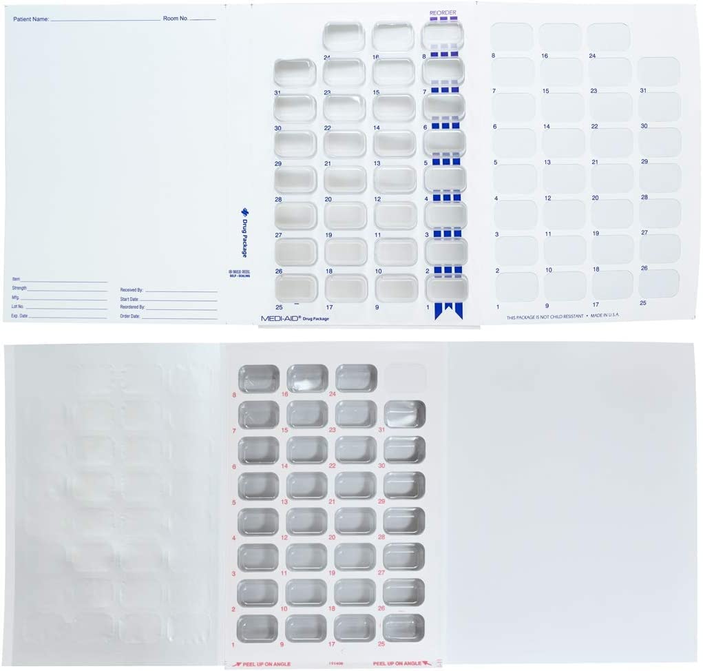Monthly XL Cold Seal Medication Blister Pack System - 31-Day Pill Organizer Cards (100 Pack) | No Equipment Needed | Perfect for Nursing Homes, Pharmacies & Home Medication Management