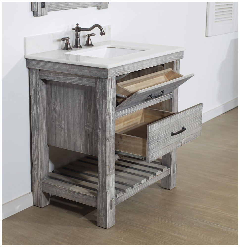 WK8230-G+AP TOP Grey Driftwood Bathroom Vanity Set with 2 Storage Boxes - Modern Bathroom Furniture for Small Spaces & Apartment Remodeling