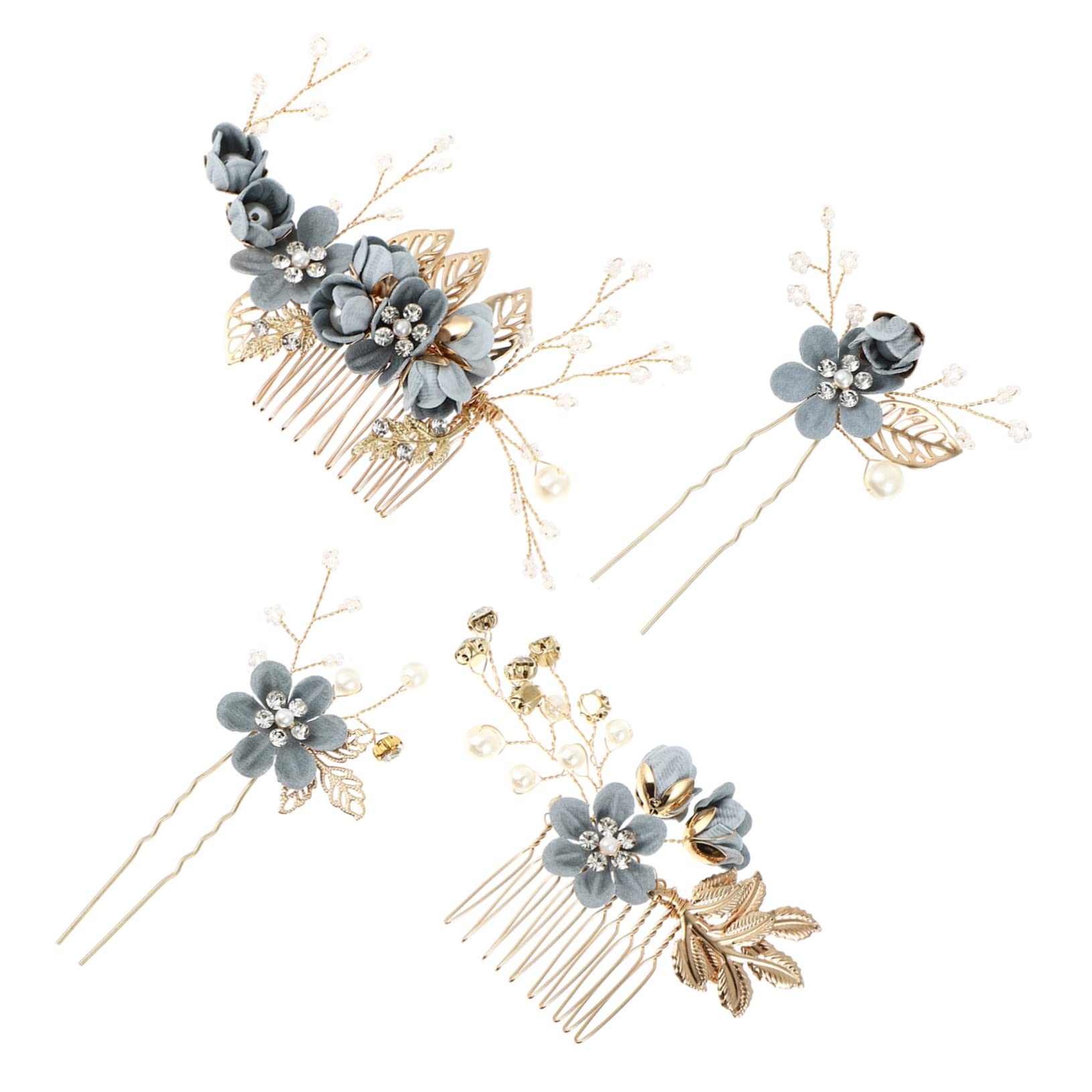 Lurrose Floral Wedding Hair Comb Set - Blue Flower Hair Clip, Bridal Hair Accessories for Buns & Updos | Perfect for Weddings, Hanfu Styling & Special Occasions