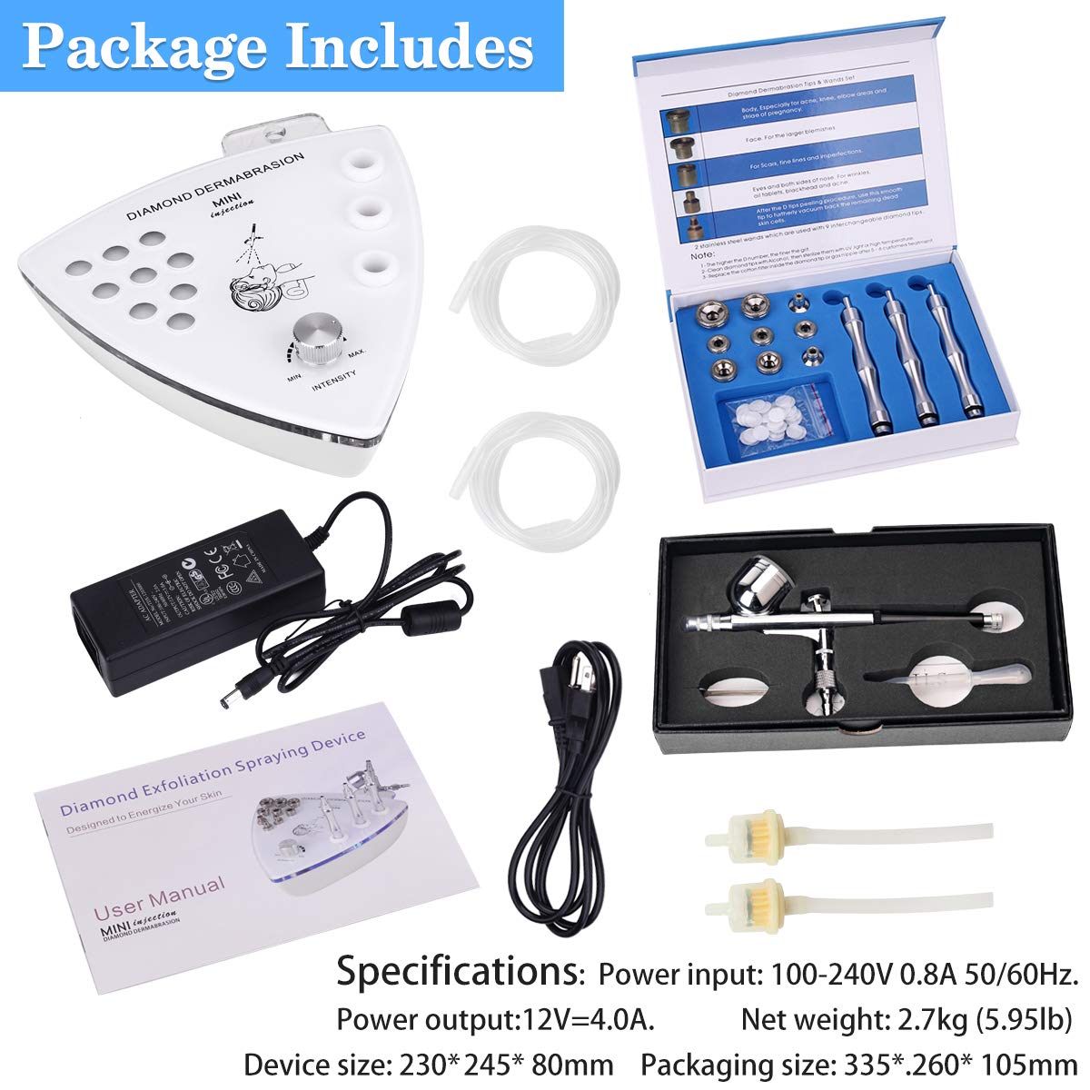 Professional Diamond Microdermabrasion Machine with Spray Gun - 65-68cmHg Strong Suction Power for Home & Salon Facial Treatments | Exfoliate, Rejuvenate & Brighten Skin | Perfect for Anti-Aging & Acne Scar Removal