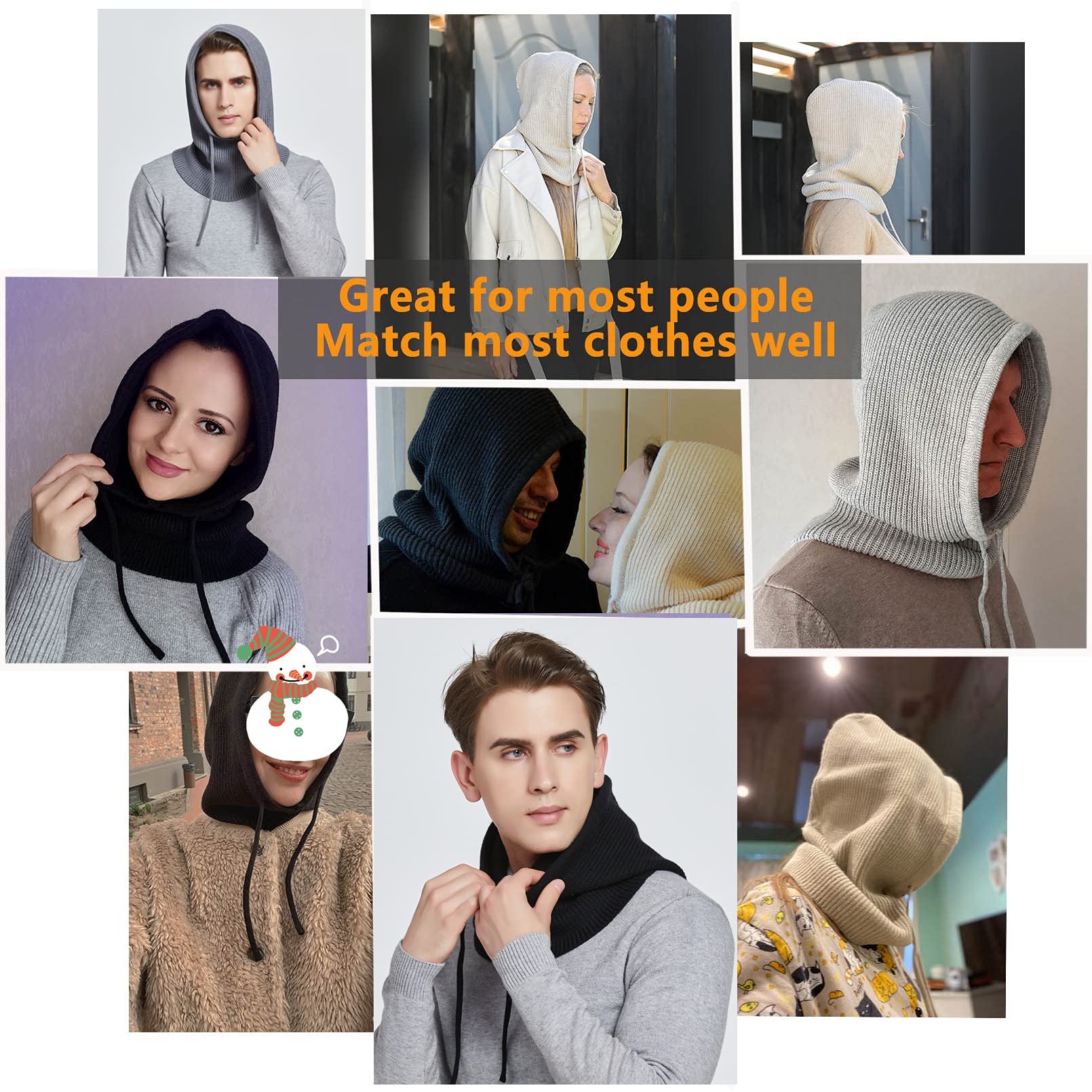 Facecozy Winter Hats for Women & Men - Wool Blend Hooded Scarf, Balaclava, Knit Skull Cap Beanie & Neck Gaiter - Warm Cold Weather Accessories for Skiing, Snowboarding & Outdoor Activities