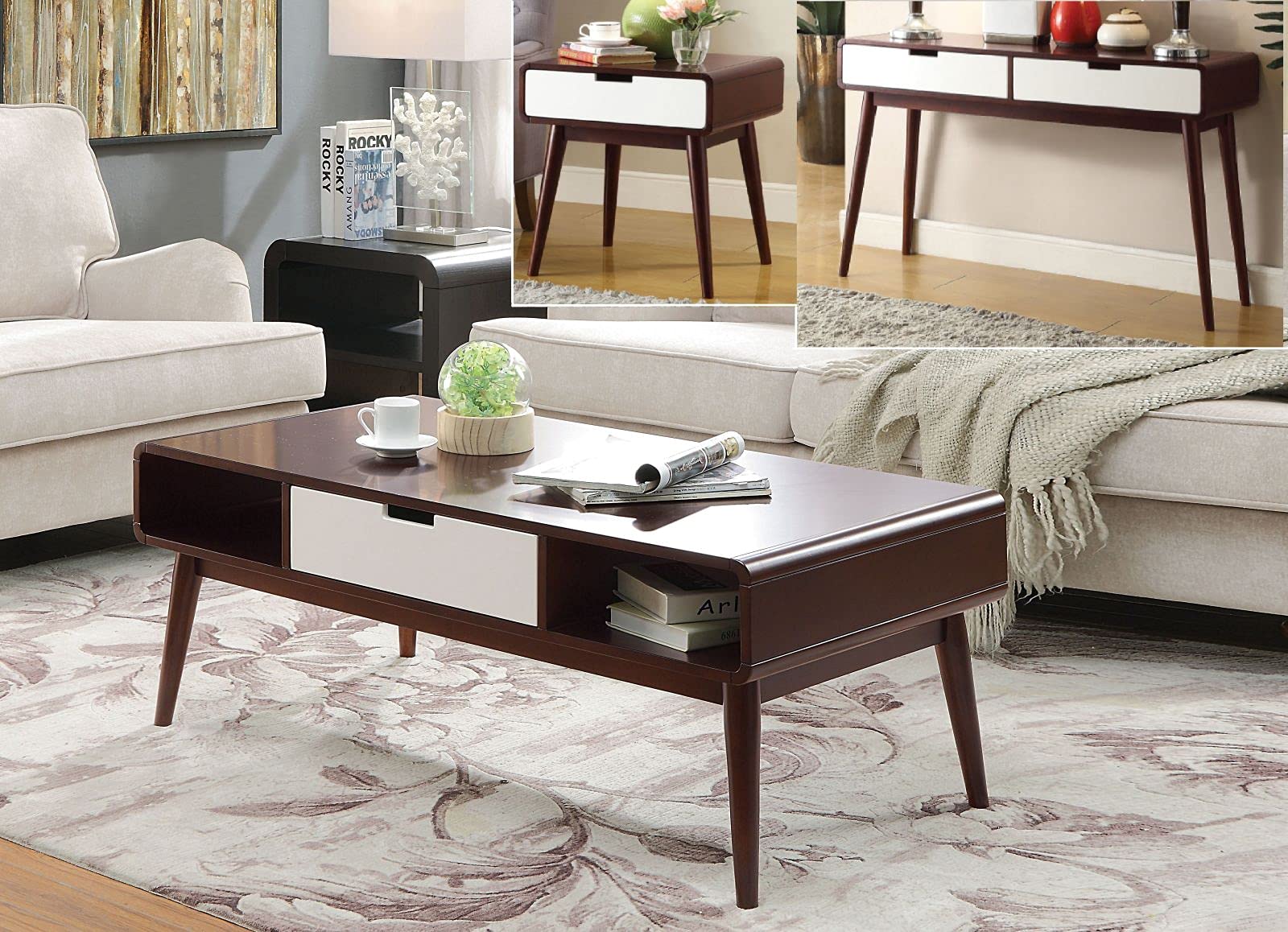 TITA-DONG Christa Modern Espresso & White Coffee Table - Stylish Living Room Center Table for Small Spaces, Home Decor & Furniture - Perfect for Apartments, Living Rooms & Offices