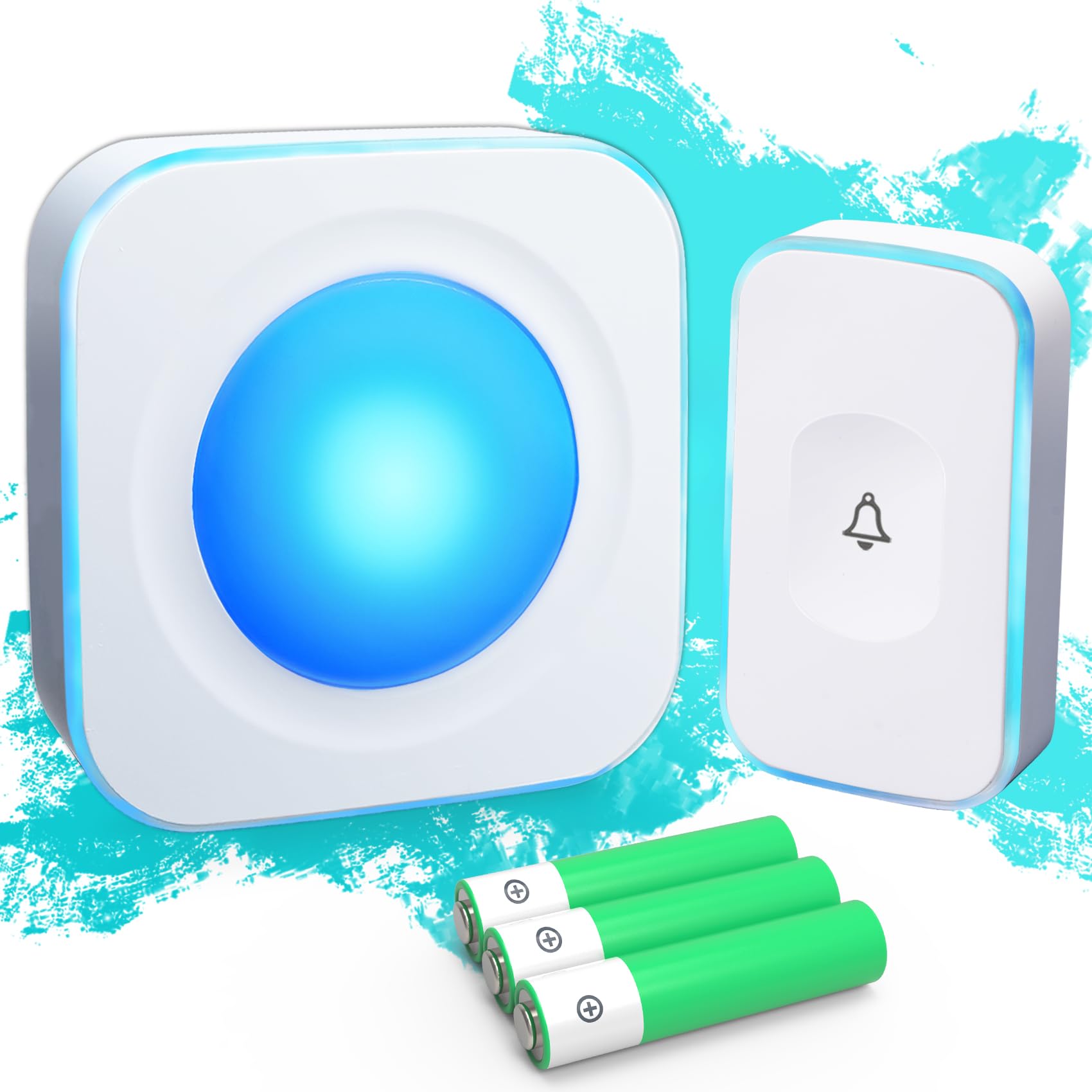 Wireless Doorbell with 36 Melodies & LED Light - 1200ft Range, Battery Operated, Portable Chime for Home, Office, Hearing Impaired - Easy Installation & Adjustable Volume (1 Button + 1 Receiver, White) - Perfect for Apartments, Houses, Elderly & People with Disabilities