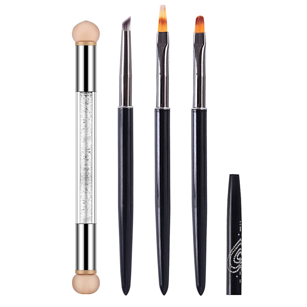 4 Pcs Gradient Nail Ombre Brush Set with Black Metal Handle - Professional Acrylic Nail Sponge Brushes for Ombre Manicure - Perfect for Salon, Home DIY & Nail Art Enthusiasts