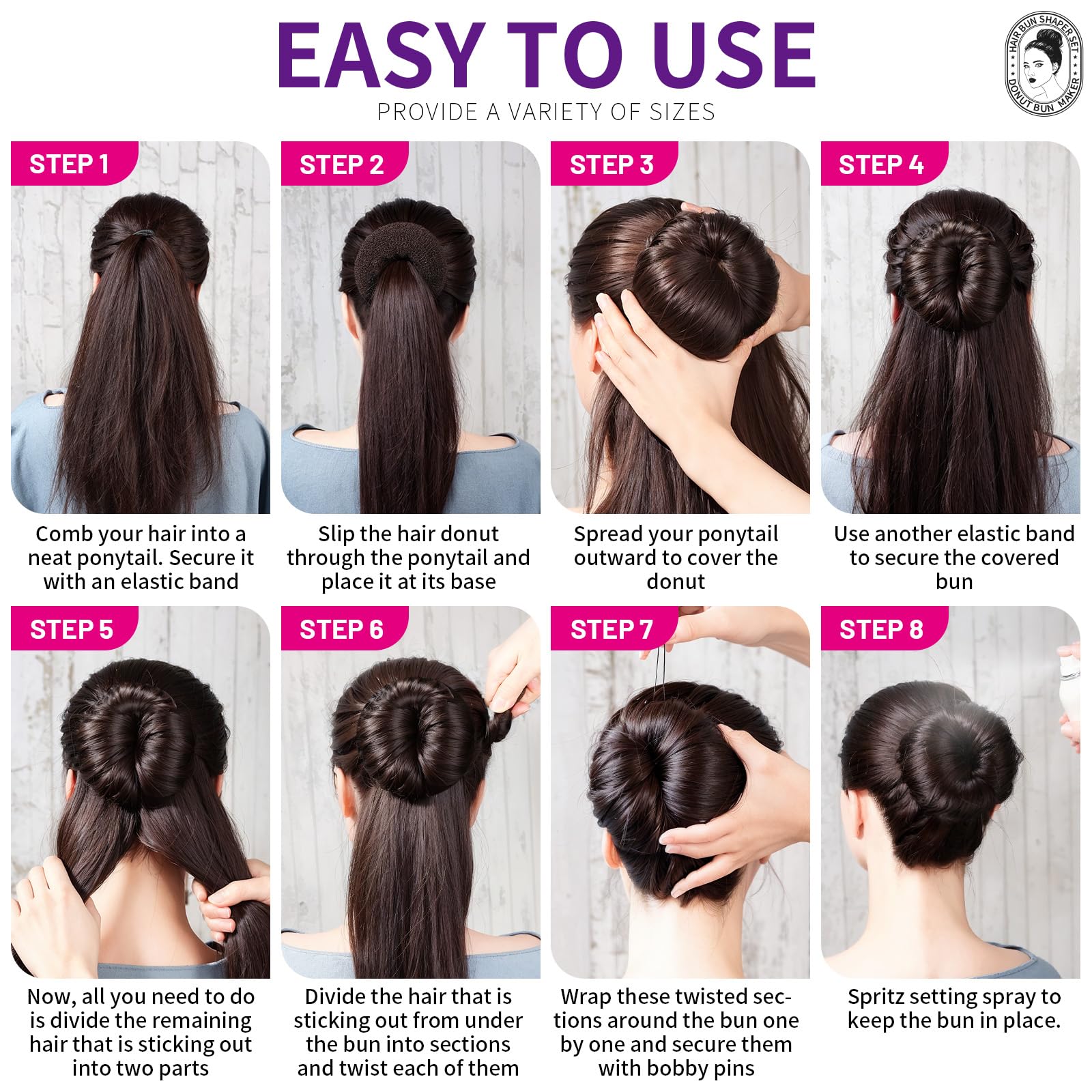 Teenitor Donut Hair Bun Maker Set - 7 Sizes (XL, Large, Medium, Small) with 5 Elastic Bands & 20 Hair Pins - Dark Brown | Perfect for Updos, Ponytails & Wedding Hairstyles