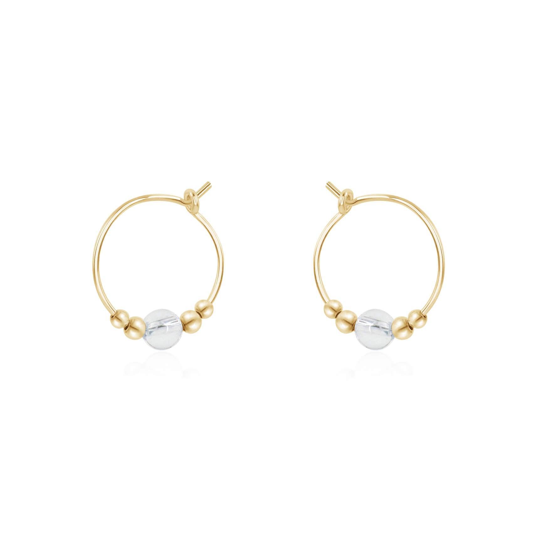 Tiny Crystal Quartz Bead Hoop Earrings - Elegant Dainty Jewelry for Women, Perfect for Everyday Wear & Special Occasions