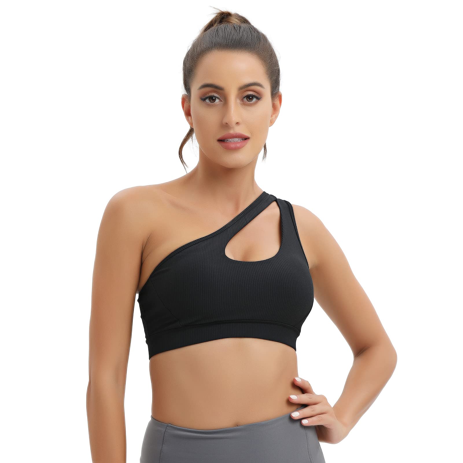 MATHACINO Women's One Shoulder Sports Bra - Sexy & Cute Medium Support Workout Top for Yoga, Gym & Running | Perfect for Fitness, Dance & Active Lifestyle