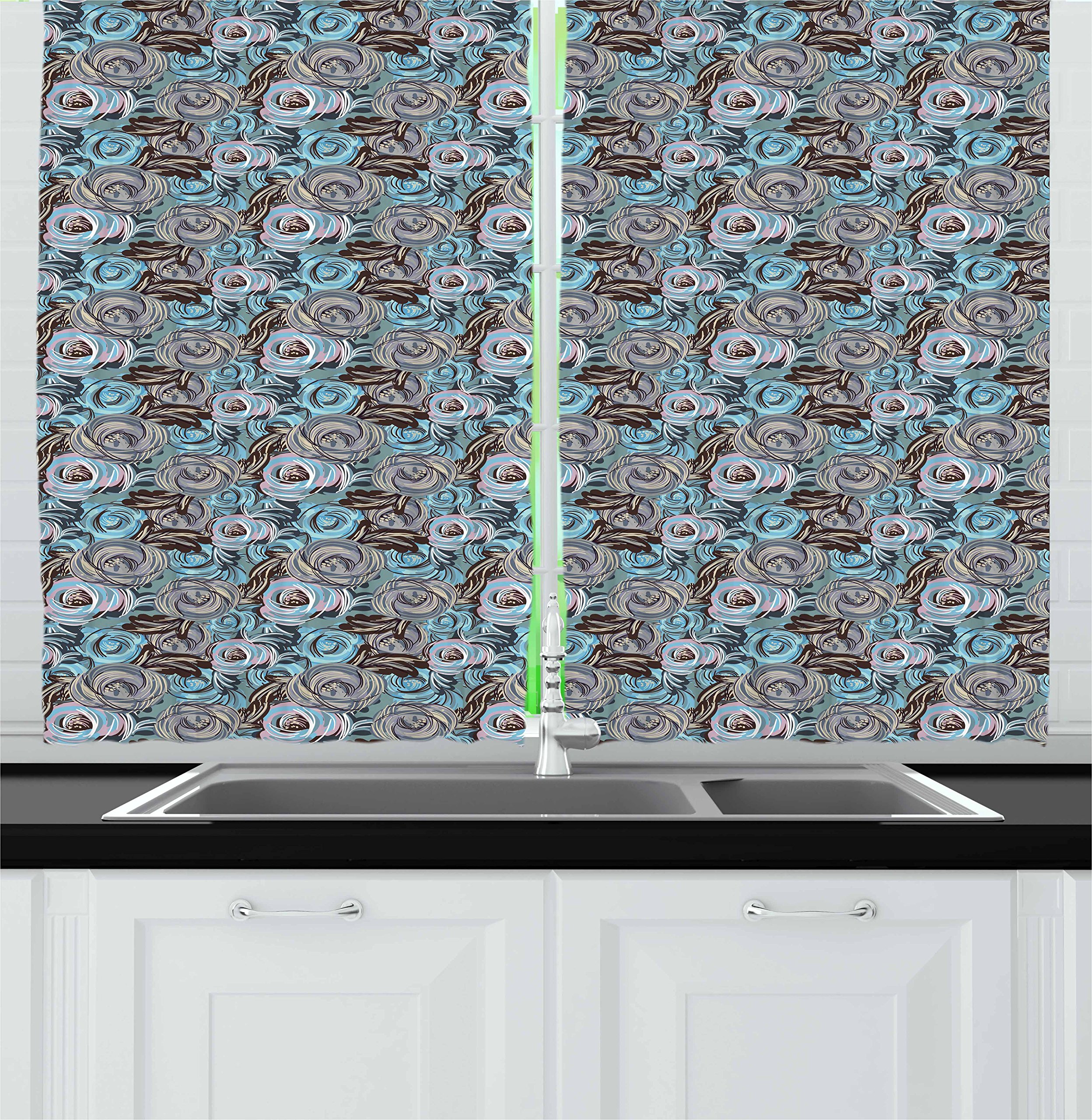 Ambesonne Floral Kitchen Curtains Set of 2 - Vintage Rose Botanical Design Impressionist Style Window Drapes for Kitchen & Cafe Decor, 55