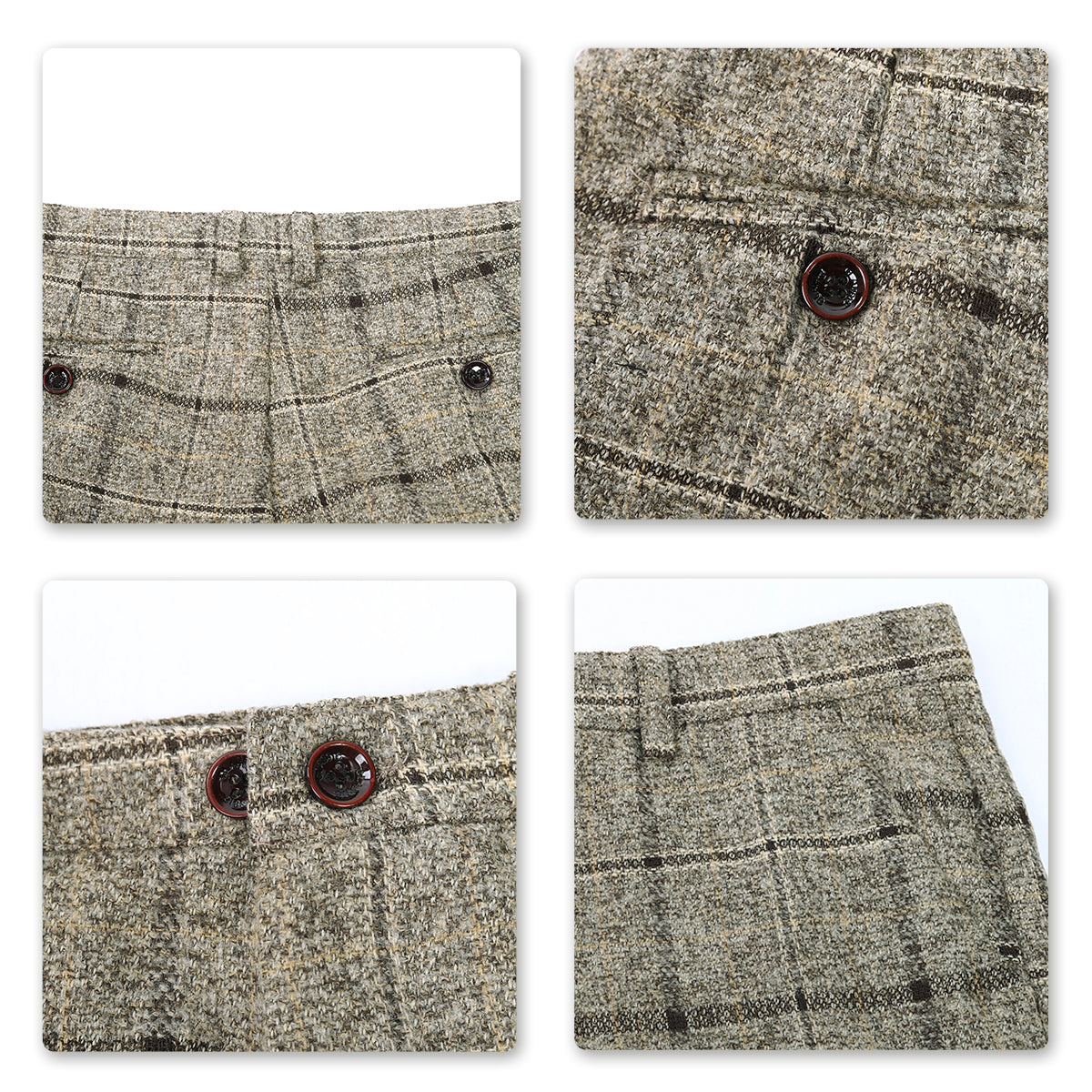 Men's Beige Plaid One-Button Wool 3-Piece Suit | Formal Business Attire for Weddings, Office & Special Occasions