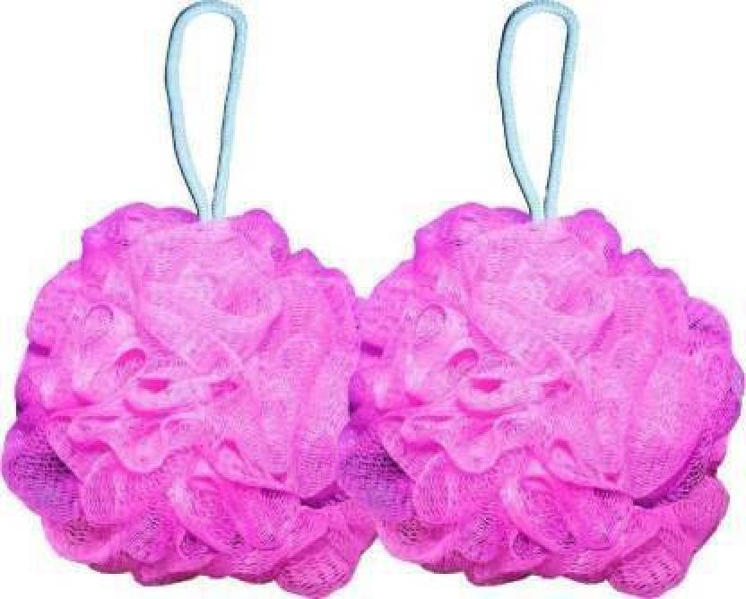 Nicolette Soft Round Loofah Sponge Pouf - Exfoliating Body Scrubber for Men, Women & Kids - Gentle Bath Sponge for Shower & Skin Care - Pack of 2 Multicolor - Perfect for Daily Exfoliation & Luxurious Bathing Experience