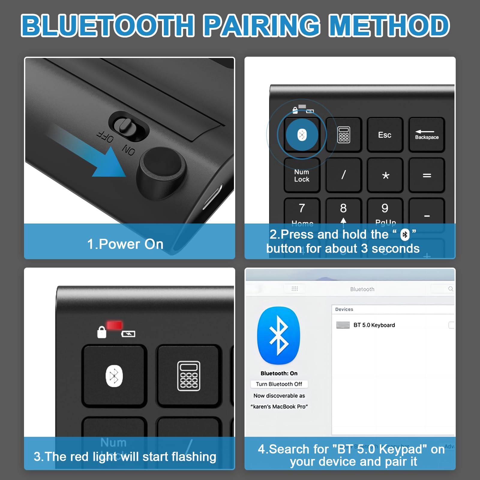 Rechargeable 22-Key Numeric Keypad - Bluetooth, Wireless & USB 3-in-1 Number Pad for Laptop, MacBook, Chromebook, Surface Pro | Perfect for Data Entry, Accounting & 10-Key Numpad Tasks | Home Office & Financial Workstation Essential