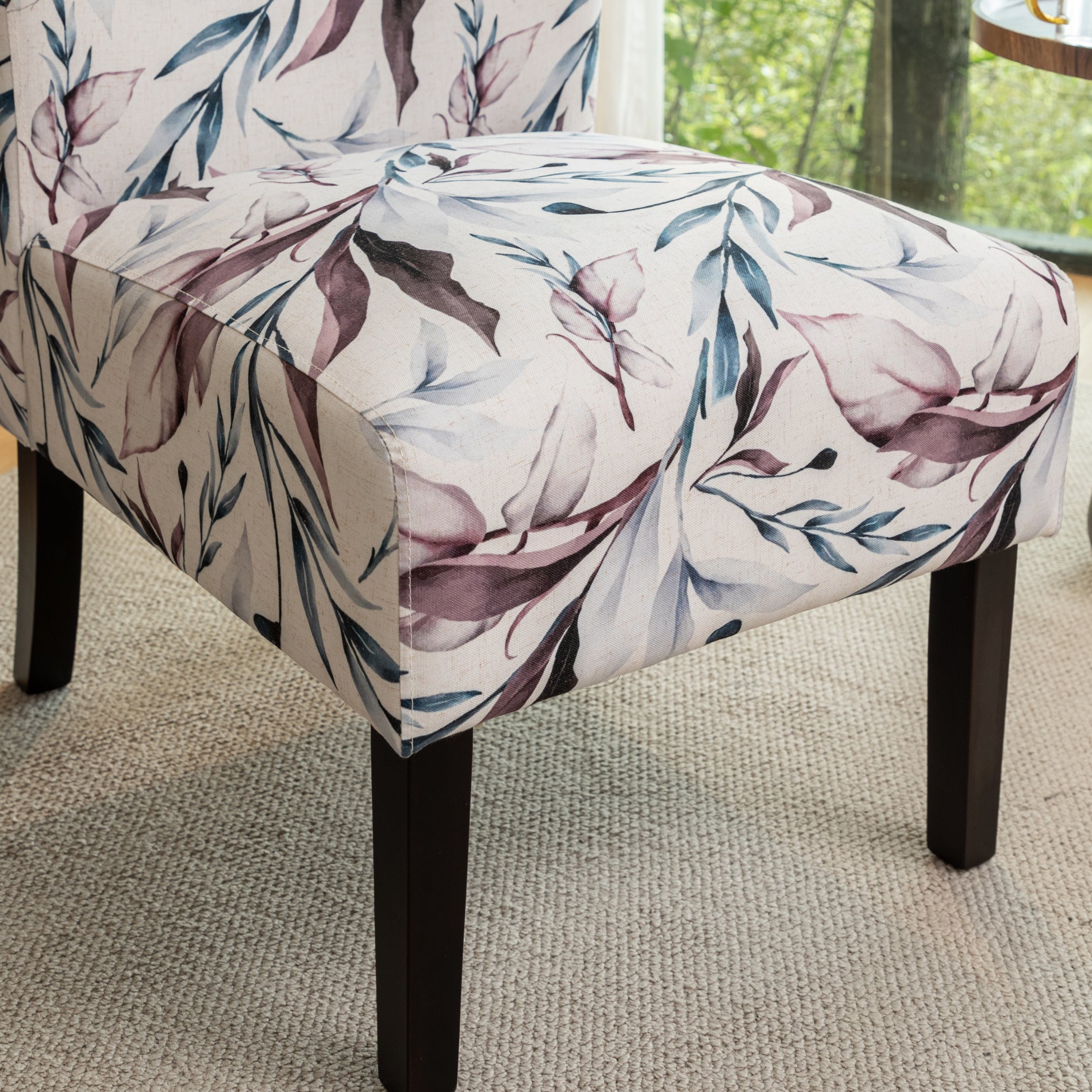 Roundhill Furniture Capa Fabric Armless Contemporary Accent Chair - Purple Floral Design, Modern Living Room Decor, Perfect for Reading Nook or Bedroom Sitting Area