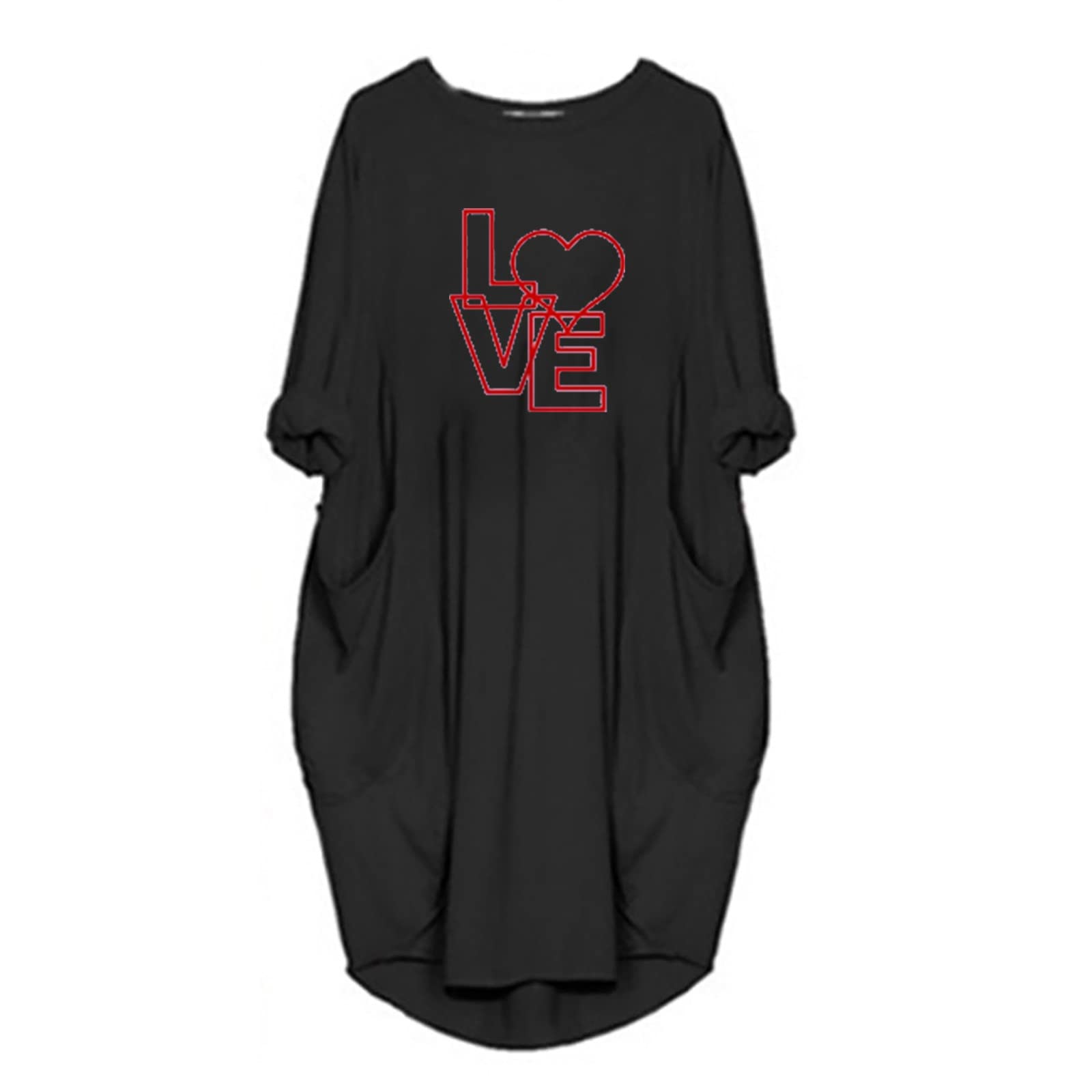 Women's Plus Size Casual Oversized Tunic Dress - Long Sleeve Round Neck Heart Print Loose Fit Pocket Dress for Everyday Wear, Work & Date Nights