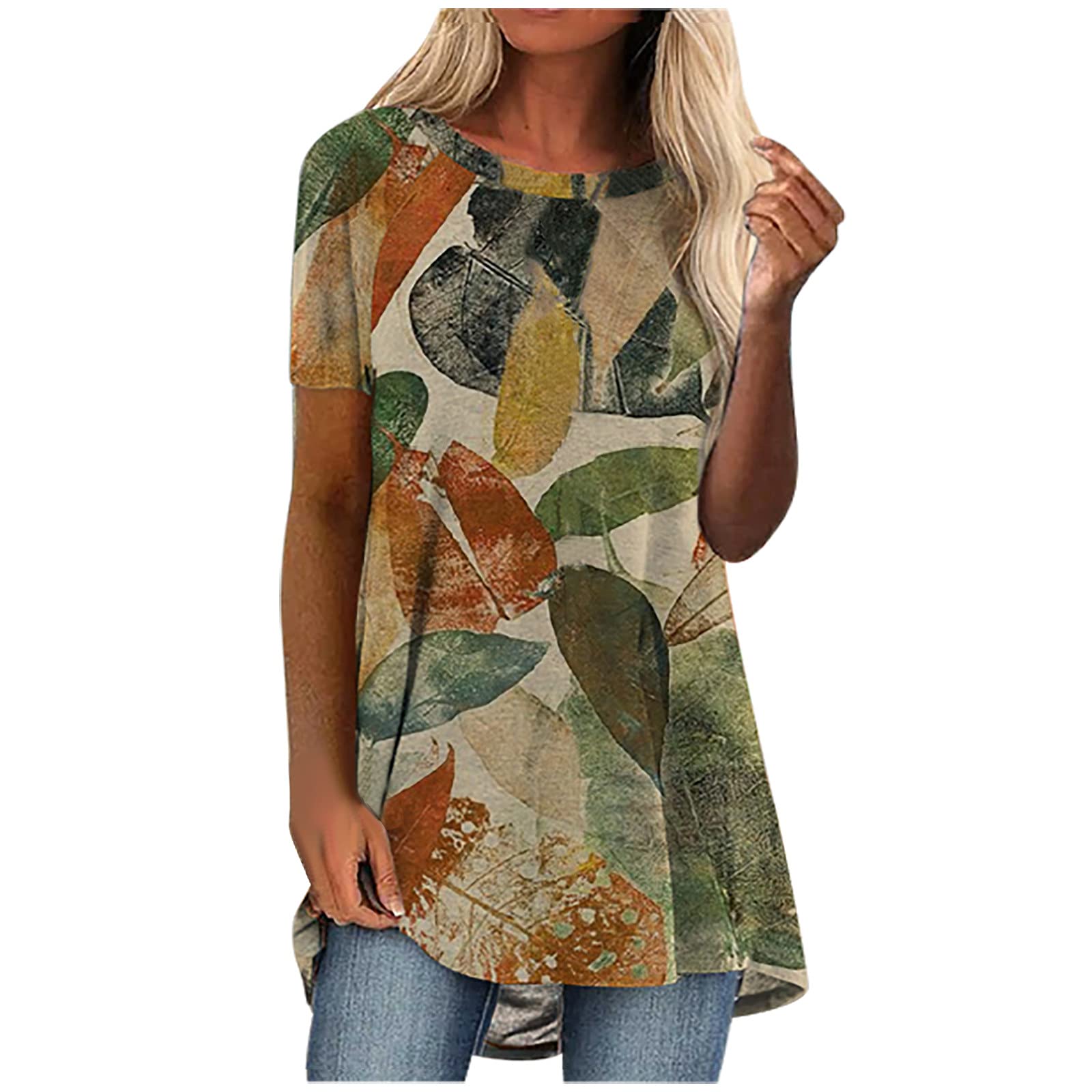 Wirziis Women's Vintage Print Summer T-Shirt - Trendy Short Sleeve Flowy Tunic Top, Soft Crew Neck Blouse for Casual Wear, Beach Outfits & Daily Fashion