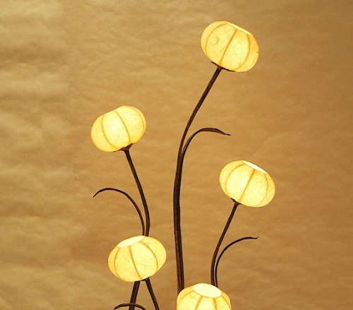 Handmade Mulberry Rice Paper Ball Flower Pot Design - Yellow Round Globe Lantern with Brown Asian Oriental Accent | Decorative Floral Uplight for Bedroom, Living Room & Office | Unique Table & Floor Lamp for Home Decor