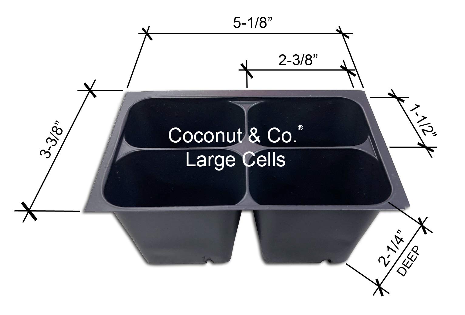 COCONUT & CO. Large Cell Seed Starter Trays - 10 Flats (480 Cells) with 20 Plant Labels & Step-by-Step Guide | Stage 1 (120 Trays, 4-Cells Each) | Made in USA Refill Kit | Perfect for Indoor Gardening, Hydroponics & Organic Seed Starting