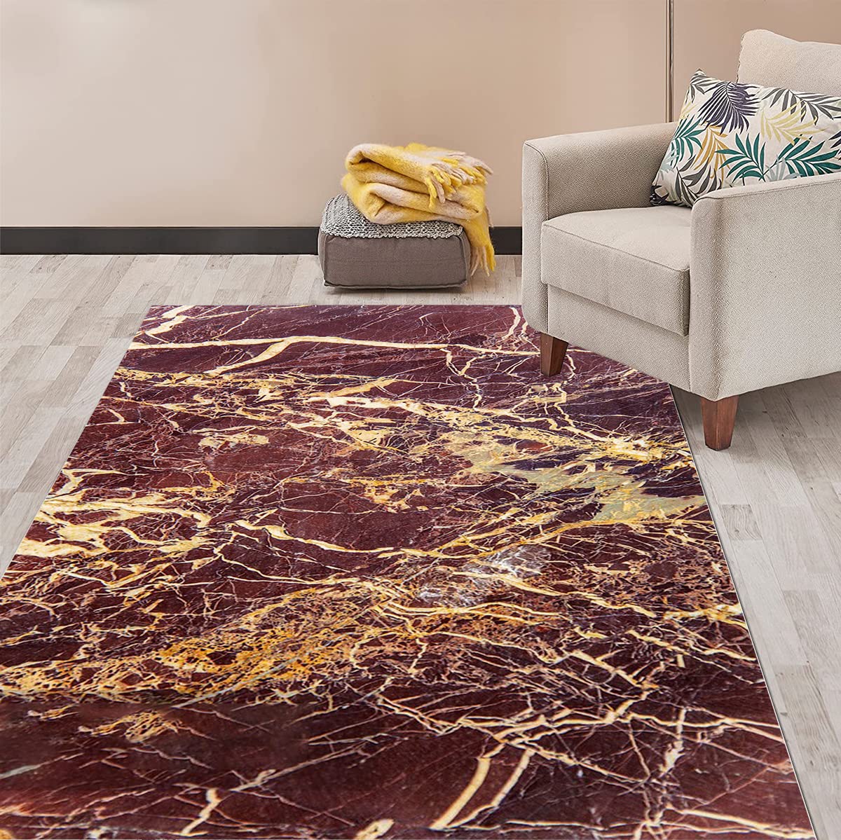 Rust Gold Marble Modern Abstract Area Rug 6x8 - Vintage Retro Washable Carpet for Living Room, Bedroom, Dining Room & Home Office - Soft Non-Slip Floor Mat for Kitchen, Laundry & High Traffic Areas - Art Deco Style Decor Rug