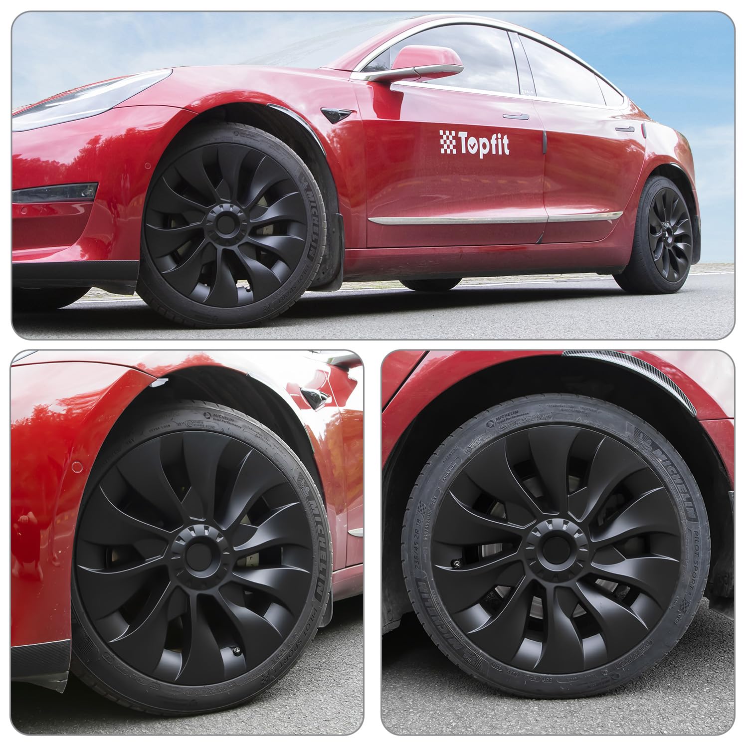18 Inch Tesla Model 3 Wheel Covers - ABS Hub Cap Replacement Set of 4 (Matte Black) | 2018-2024 Model 3 Accessories | Perfect for Road Trips & Daily Commuting