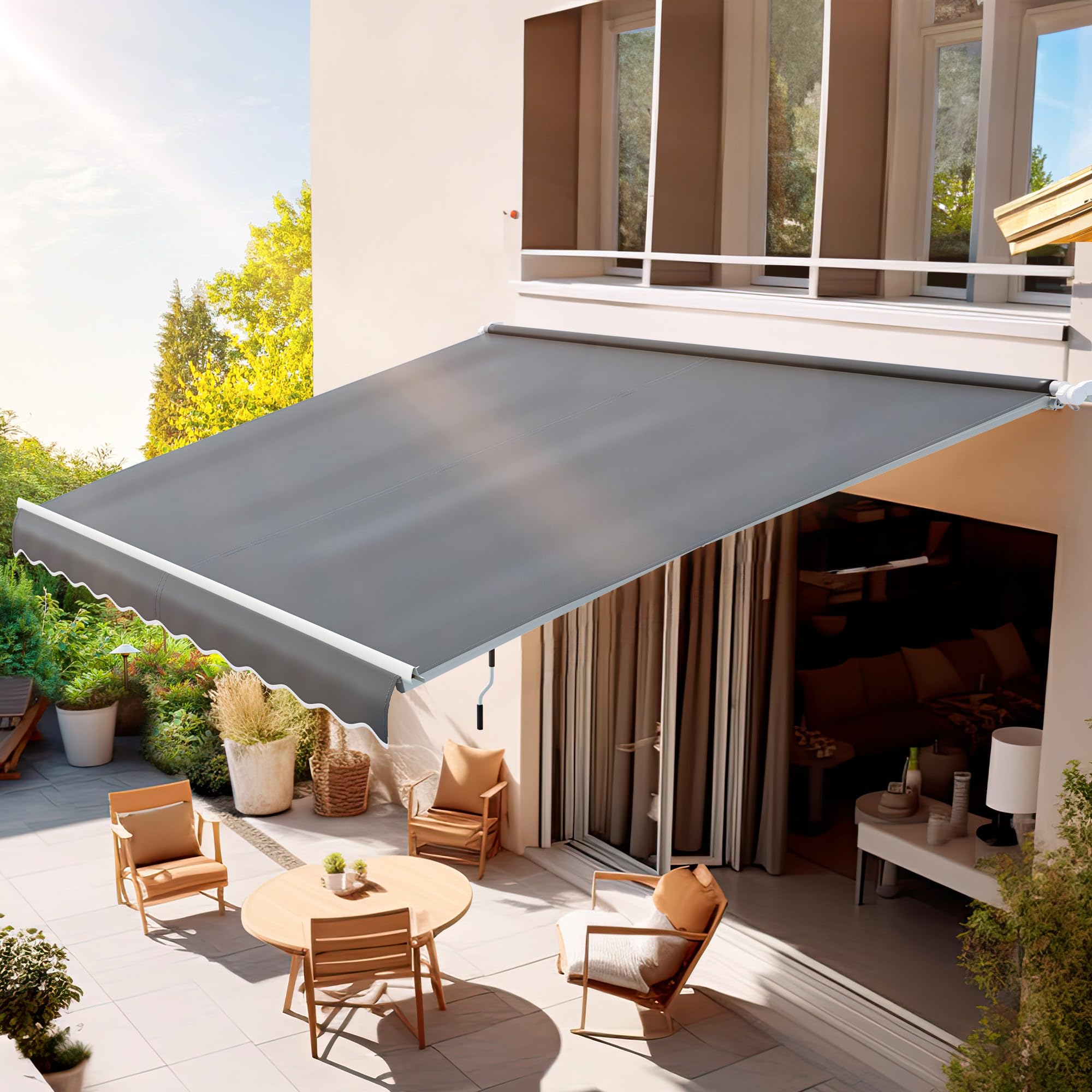 YITAHOME 10' x 8' Retractable Patio Awning - Manual Outdoor Sun Shade Canopy with Crank Handle for Deck, Backyard, Balcony, Garden - Perfect for Outdoor Dining, Lounging, and Sun Protection
