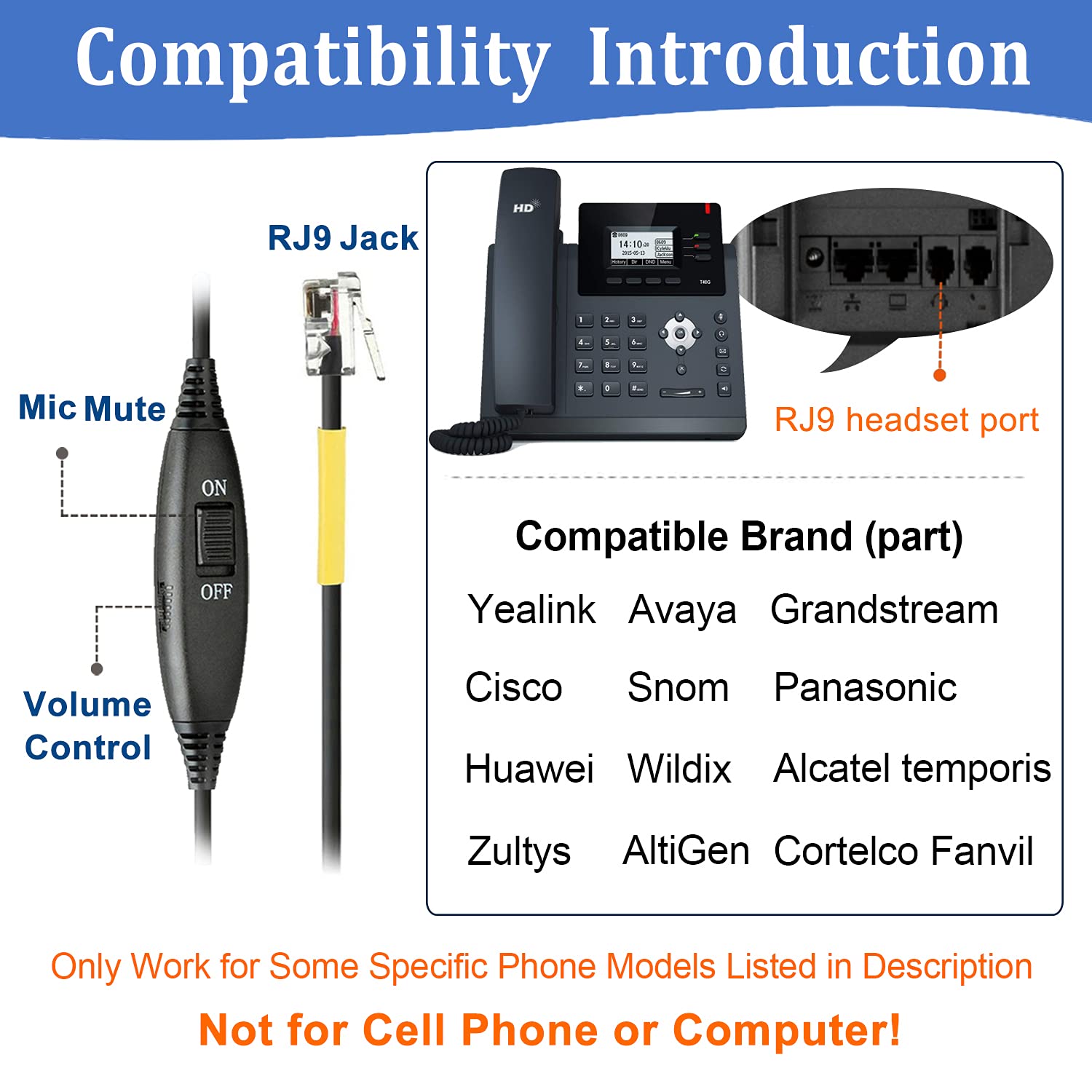 RJ9 Office Phone Headset with Noise Cancelling Microphone - Compatible with Yealink T46S/T42S/T48S, Avaya 1608/9608, Cisco & More - Perfect for Call Centers & Remote Work