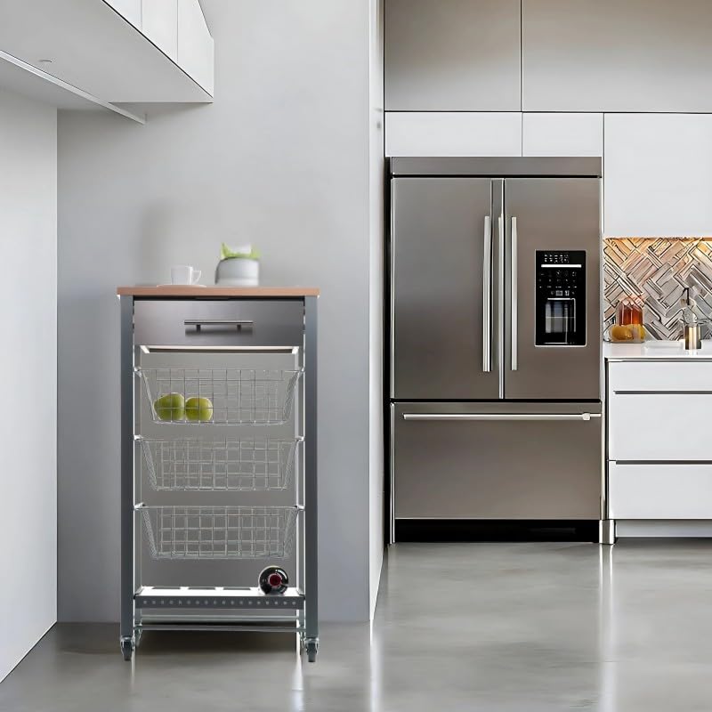 DON HIERRO - Stainless Steel Rolling Kitchen Cart with Locking Wheels | Mobile Kitchen Island for Small Spaces | Perfect for Food Prep, Storage & Serving | Ideal for Apartments, Dorms & Compact Kitchens