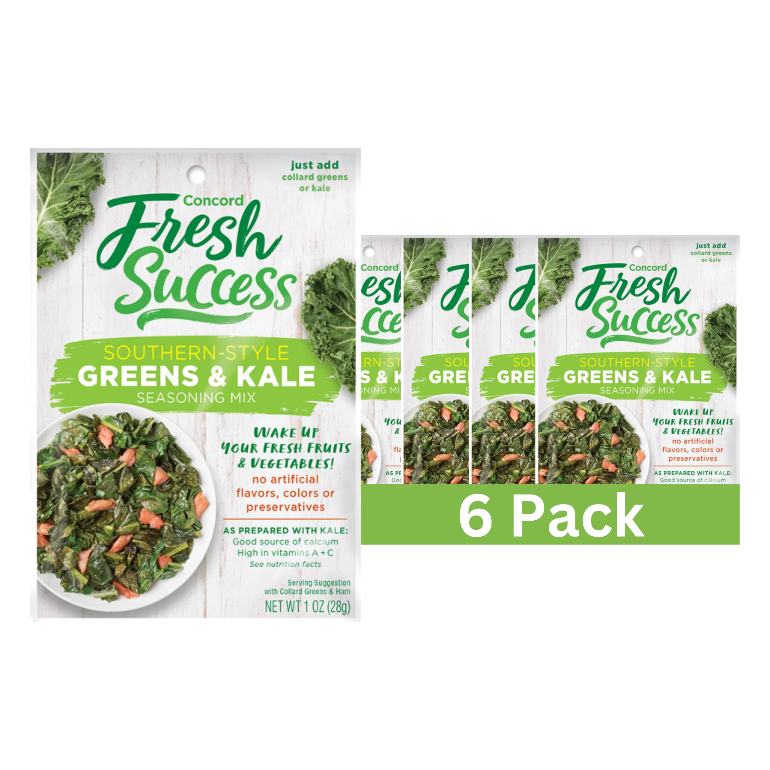 Authentic Southern-Style Greens & Kale Seasoning Mix - 1 oz (Pack of 6) | Smoky Collard Greens & Kale Seasoning for Soul Food, BBQ, & Southern Cooking | Perfect for Family Dinners, Potlucks & Holiday Meals