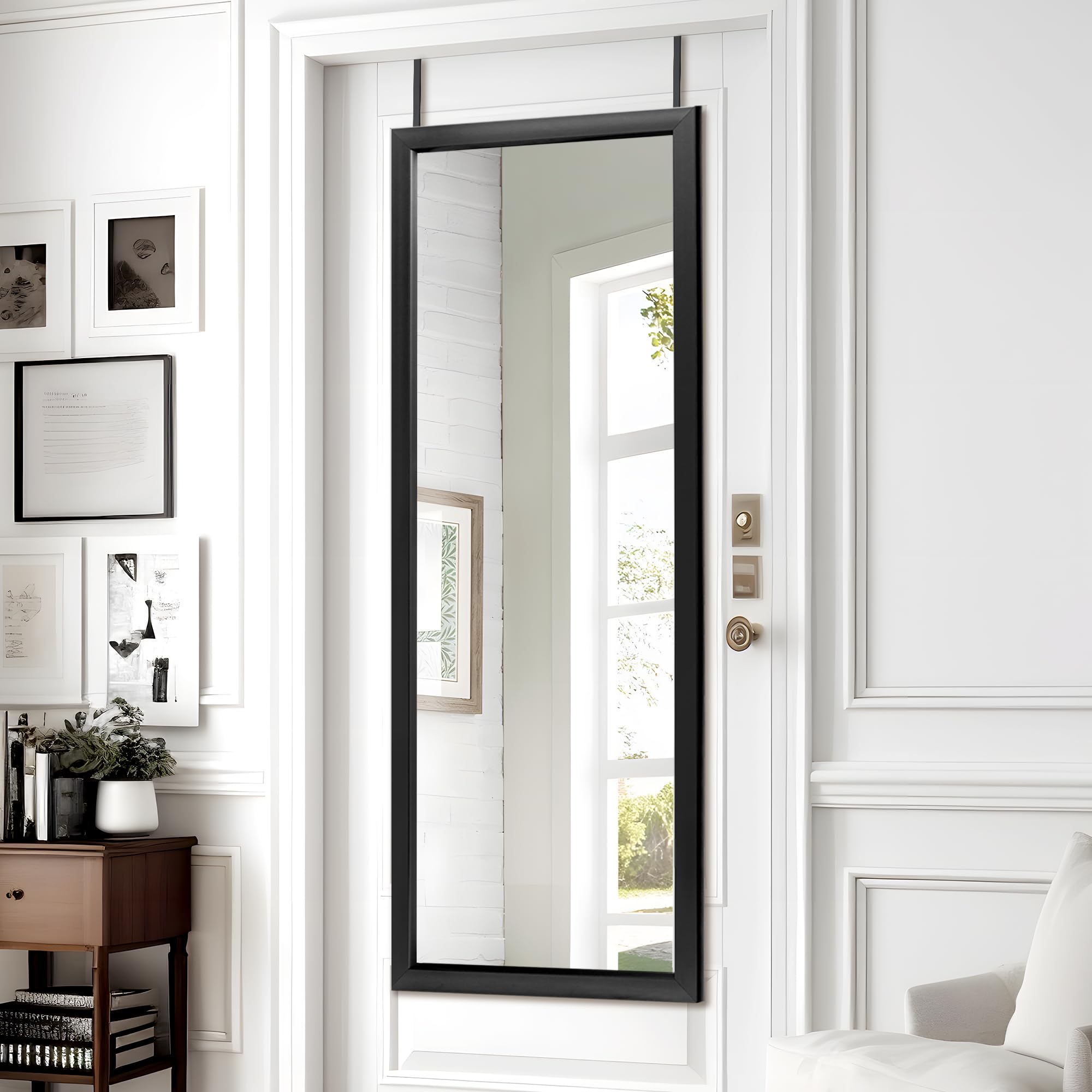 NeuType Full Length Mirror 44x16 Inches - Over The Door Mirror & Wall Mount Hanging Mirror with 2 Metal Hangers - Black - Perfect for Bedroom, Bathroom, Living Room Decor & Home Staging