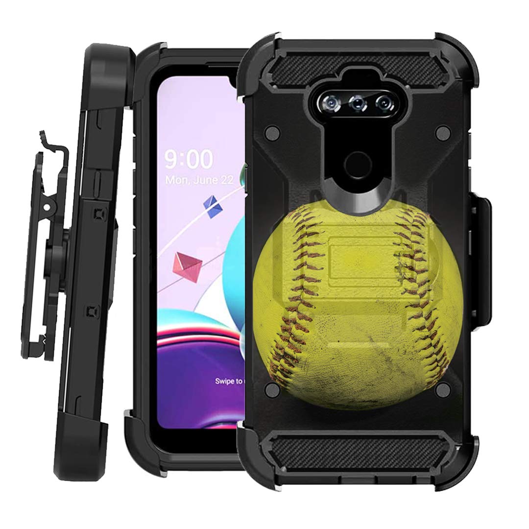 Rugged LG K8X Case with Kickstand & Holster - Heavy Duty Protection for US Cellular | Baseball Yellow | Outdoor & Work Use