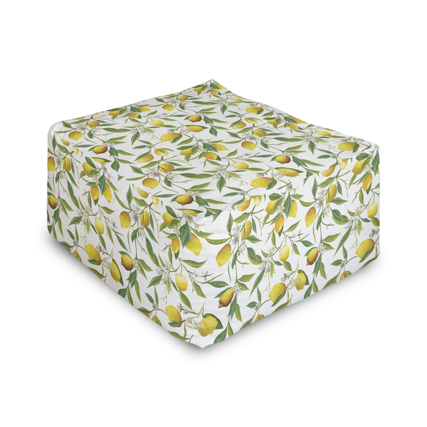 Ambesonne Floral Lemon Rectangle Pouf Ottoman - 25