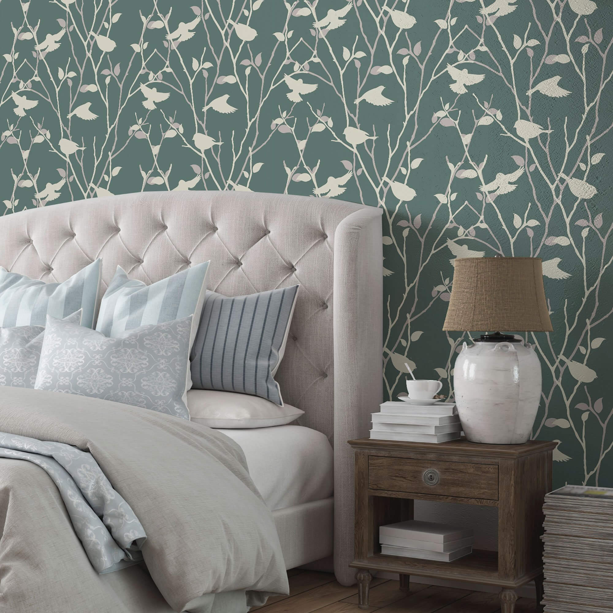 Grey Bird Animal Peel and Stick Removable Wallpaper 2066 - Self-Adhesive Decorative Wall Mural for Nursery, Bedroom, Living Room & Office Decor