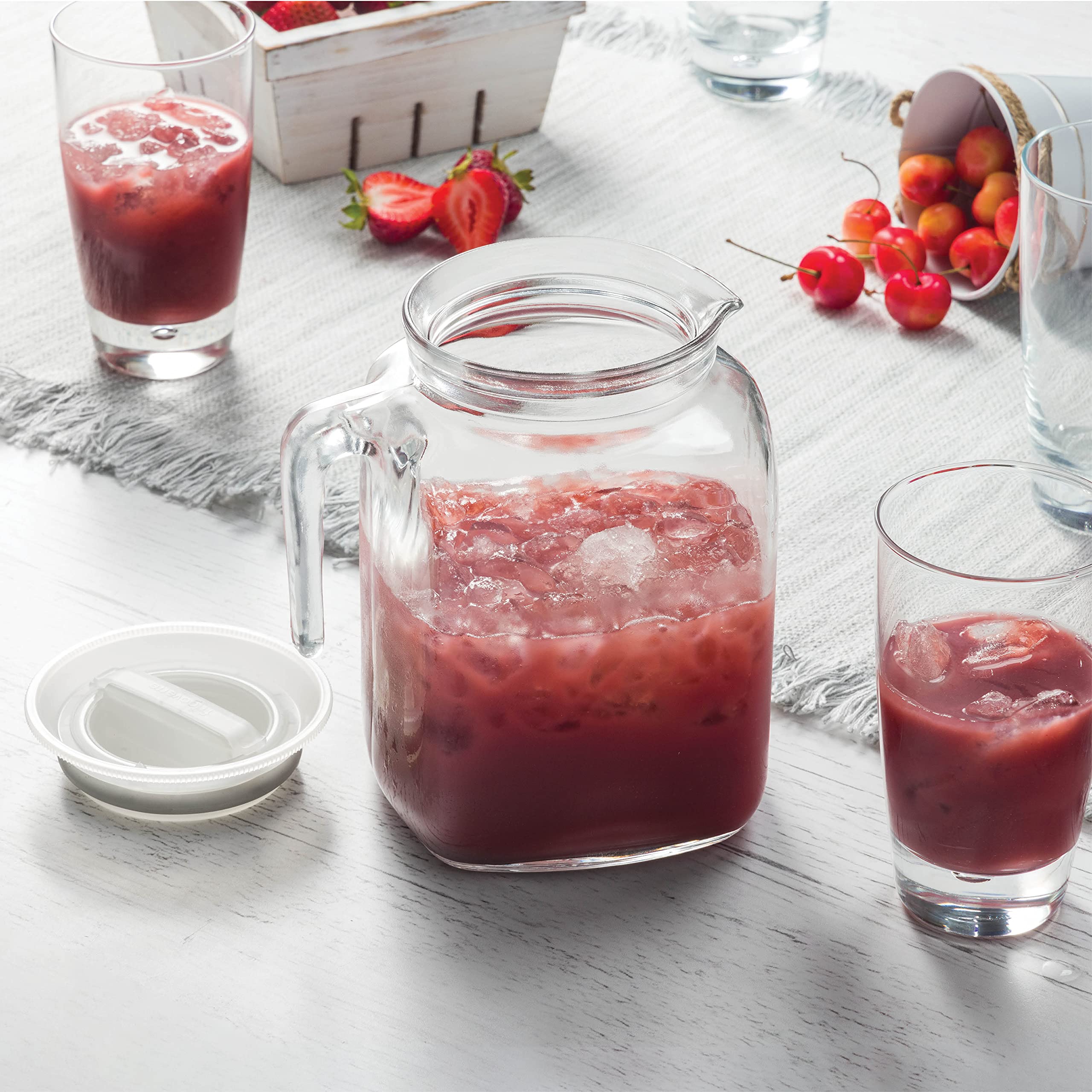 Bormioli Rocco 68oz Airtight Glass Pitcher with Lid and Spout - Perfect for Homemade Juices, Iced Tea, Milk Storage & Refrigerator Organization - BPA-Free Leakproof Pitcher for Kitchen & Dining Use