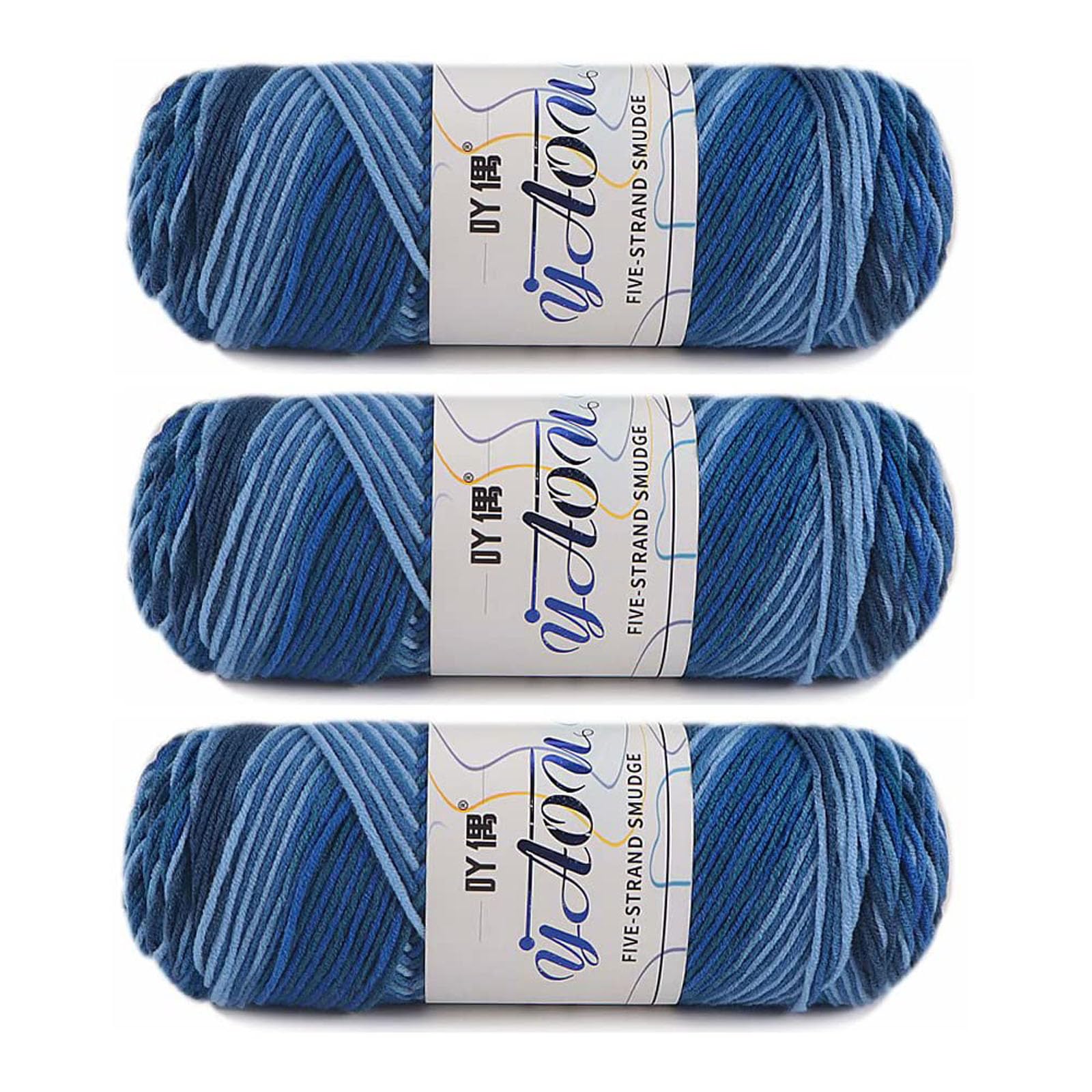 300g (3x100g) Soft Acrylic Knitting Yarn for Crochet, Baby Sweaters & DIY Crafts - Ombre Cotton Blend in Blue - Perfect for Handmade Scarves, Hats & Home Decor