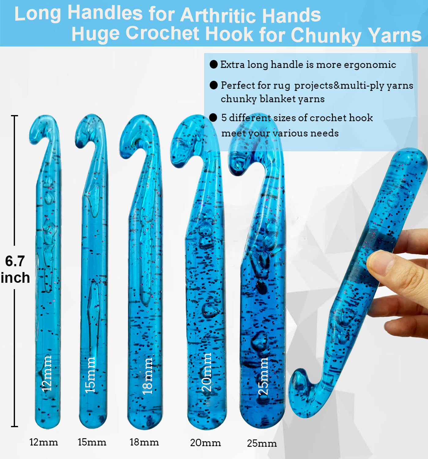 **Weabetfu 25mm Large Crochet Hook Set - Giant Ergonomic Crochet Hooks for Chunky Yarn, Wool Roving & DIY Projects - Perfect for Knitting Scarves, Blankets, Rugs & Home Decor**