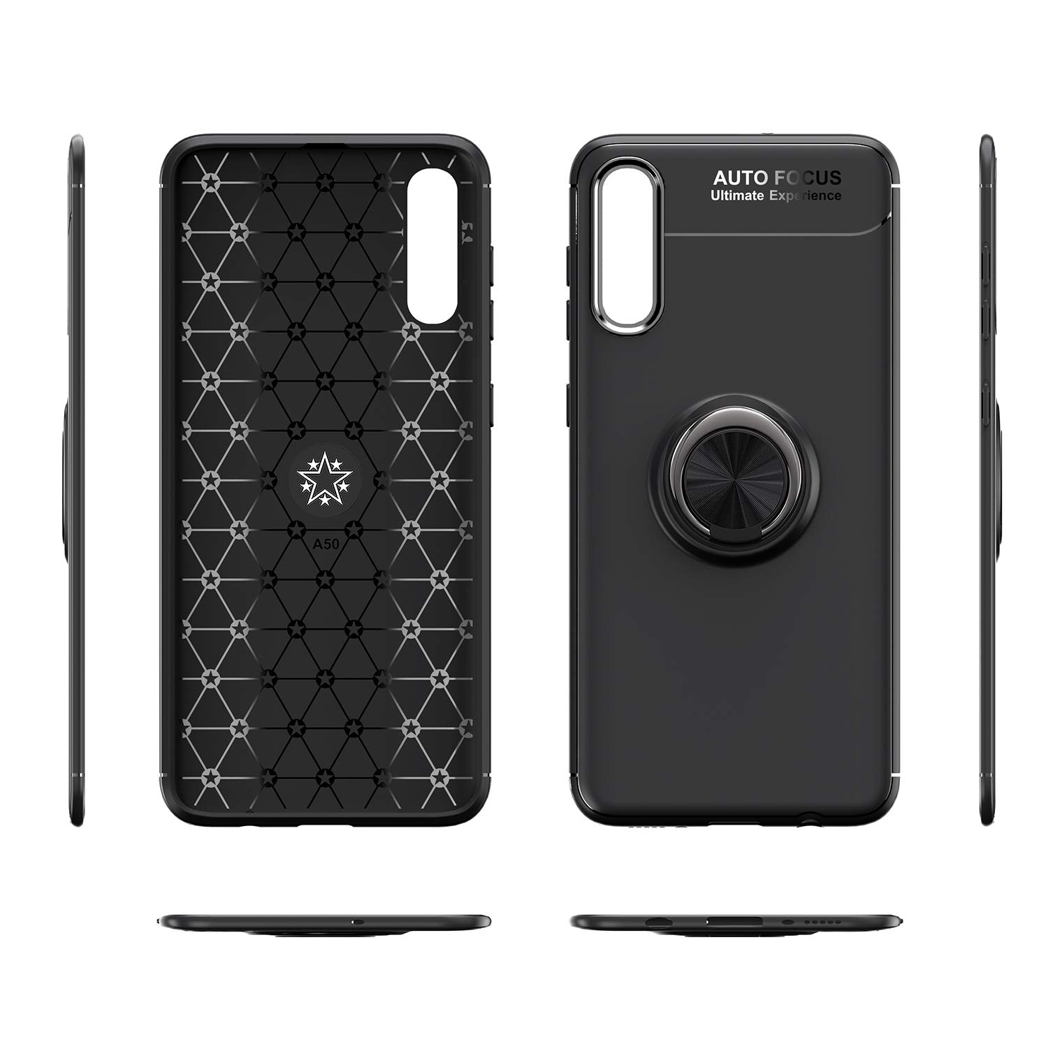 Samsung Galaxy A50 Case with Rotatable Metal Ring Kickstand & Magnetic Car Mount - Shockproof, Anti-Scratch, Ultra-Slim Protective Cover (Blue & Black) - Perfect for Work, Travel & Daily Use