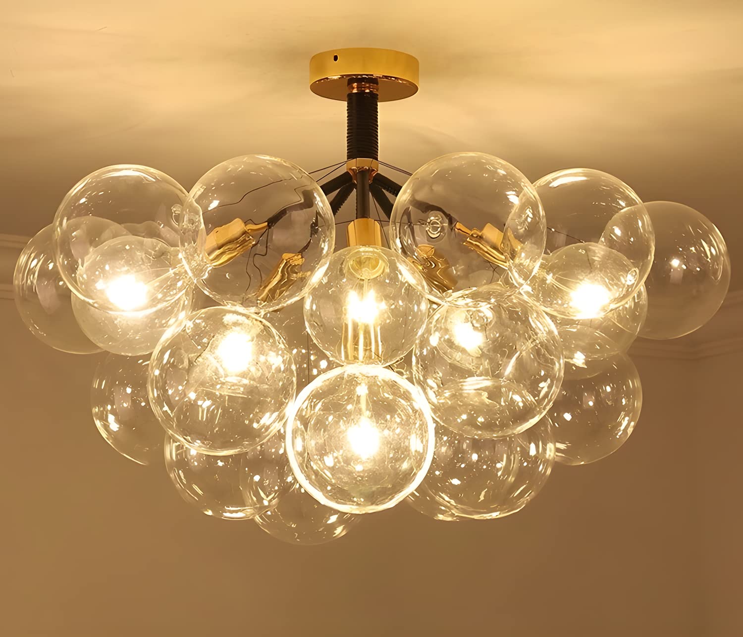 Modern Glass Globe 6-Light Semi-Flush Mount Ceiling Light - BIGMAII 18-Head Island Cluster Pendant Chandelier with Bubble Design for Bedroom, Dining Room & Kitchen Lighting | Perfect for Modern Home Decor & Open Concept Spaces