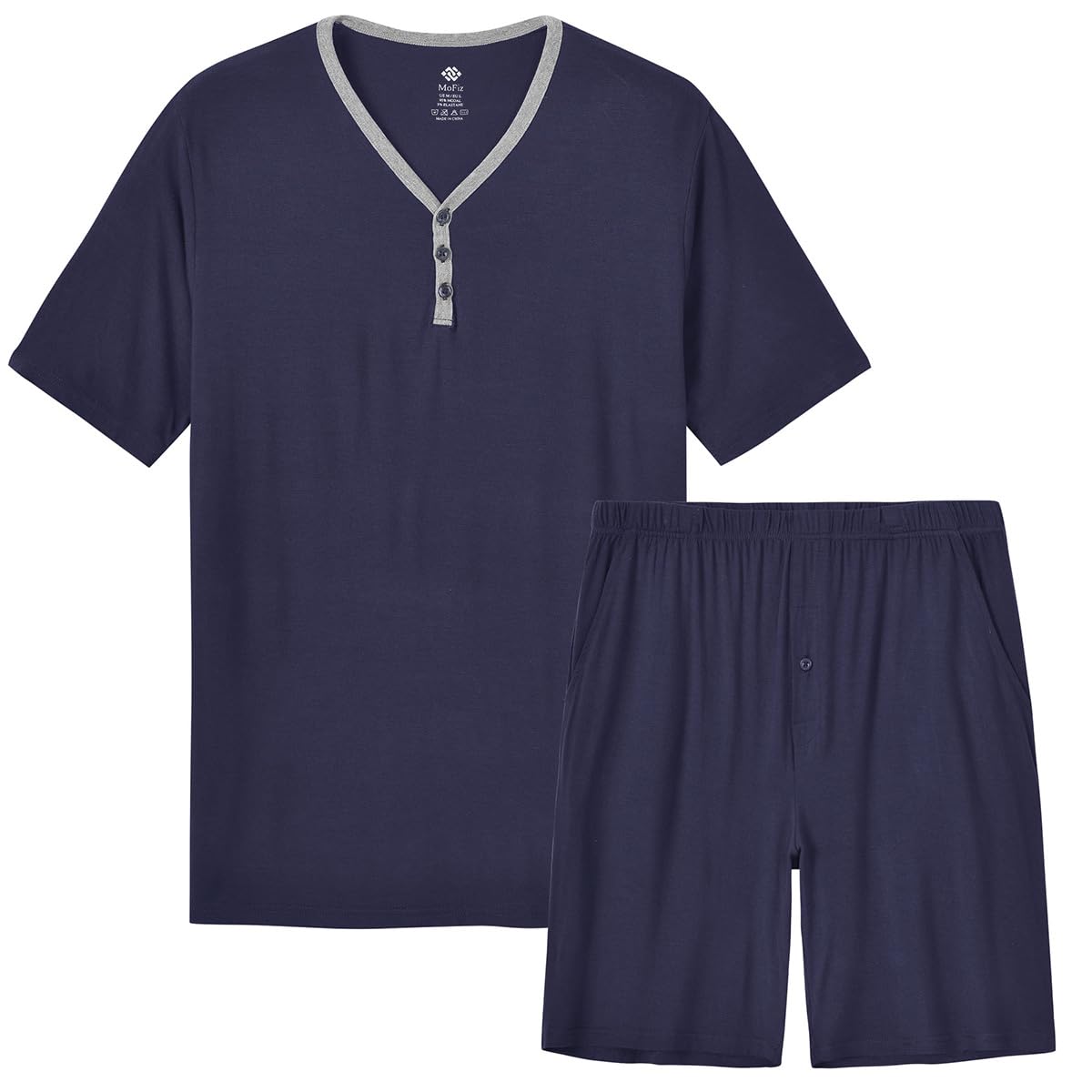 MoFiz Men's Pajama Sets - 2 Piece Lightweight Summer Sleepwear, Soft Lounge Shorts & Top for Comfortable Nightwear | Perfect for Home, Vacation & Relaxation