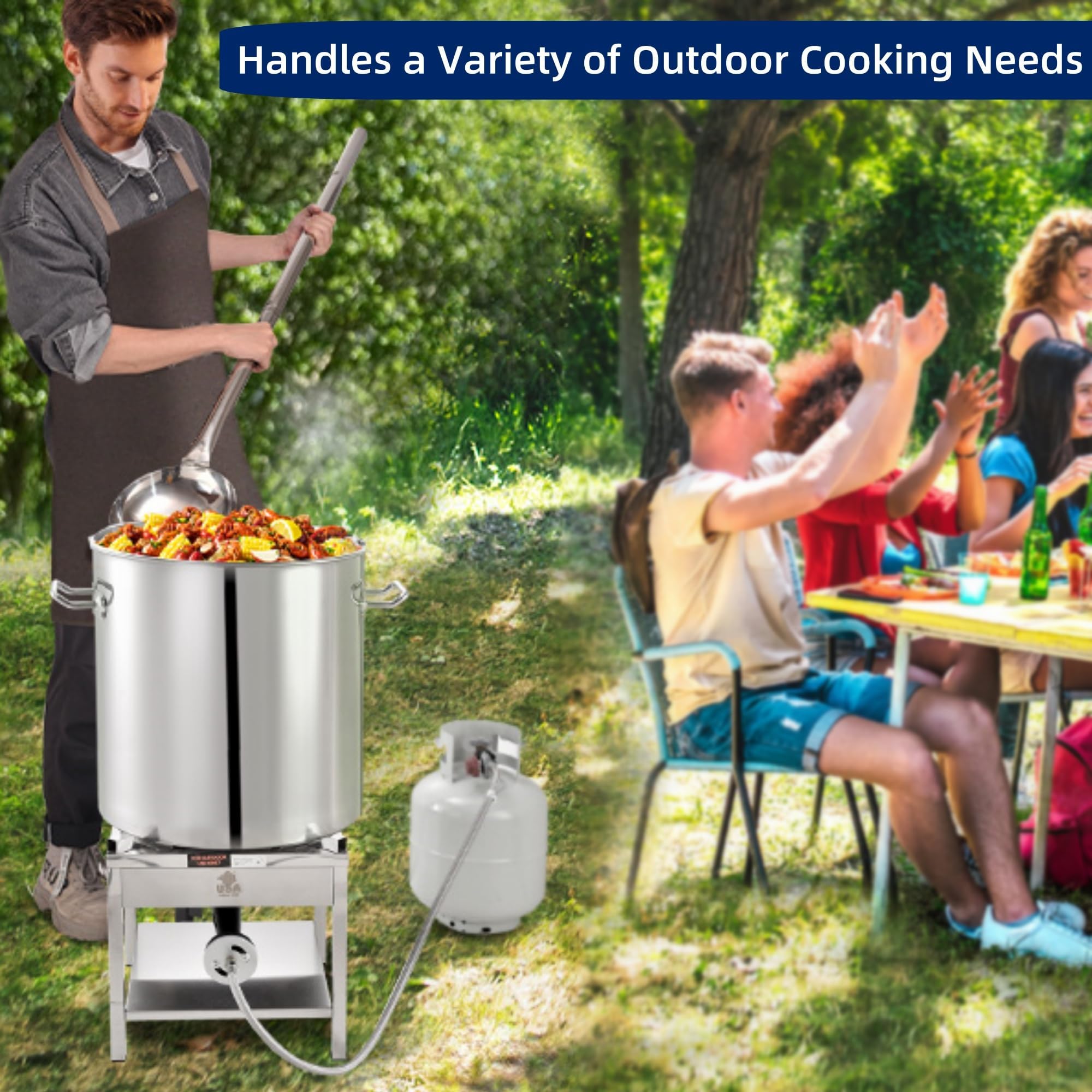 ARC 64QT Stainless Steel Seafood Boiling Kit with 200,000BTU Propane Burner - Crawfish Boil Pot with Basket & Steamer Rack - Outdoor Cooking & Steaming - Large Turkey Fryer Pot for Lobster, Shrimp, Crab - Perfect for Backyard Parties, Camping & Seafood Feasts