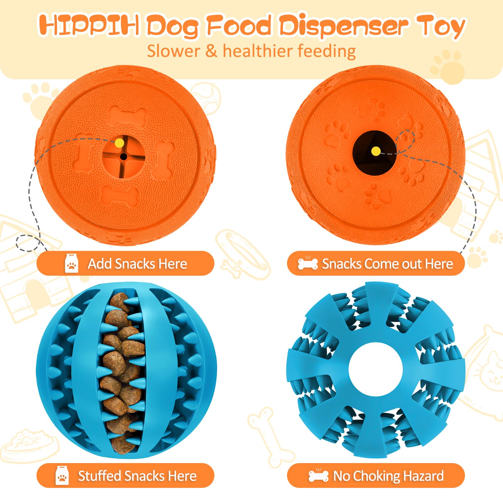 HIPPIH Interactive Dog Toys for Puppies & Small Dogs - 2 Pack Treat Dispensing Puzzle Balls for Mental Stimulation & Training - Perfect for Indoor Play, Boredom Relief & Bonding Time
