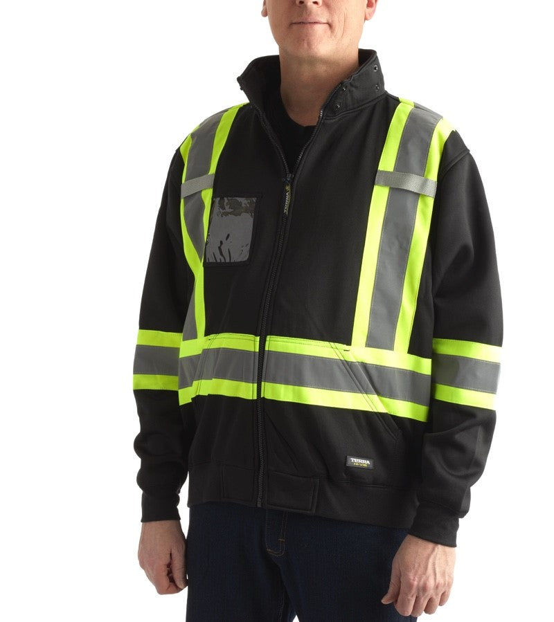 Terra Hi-Vis Polyester Fleece Work Hoodie 116506BK - Black Safety Jacket for Construction, Road Work & Outdoor Winter Activities