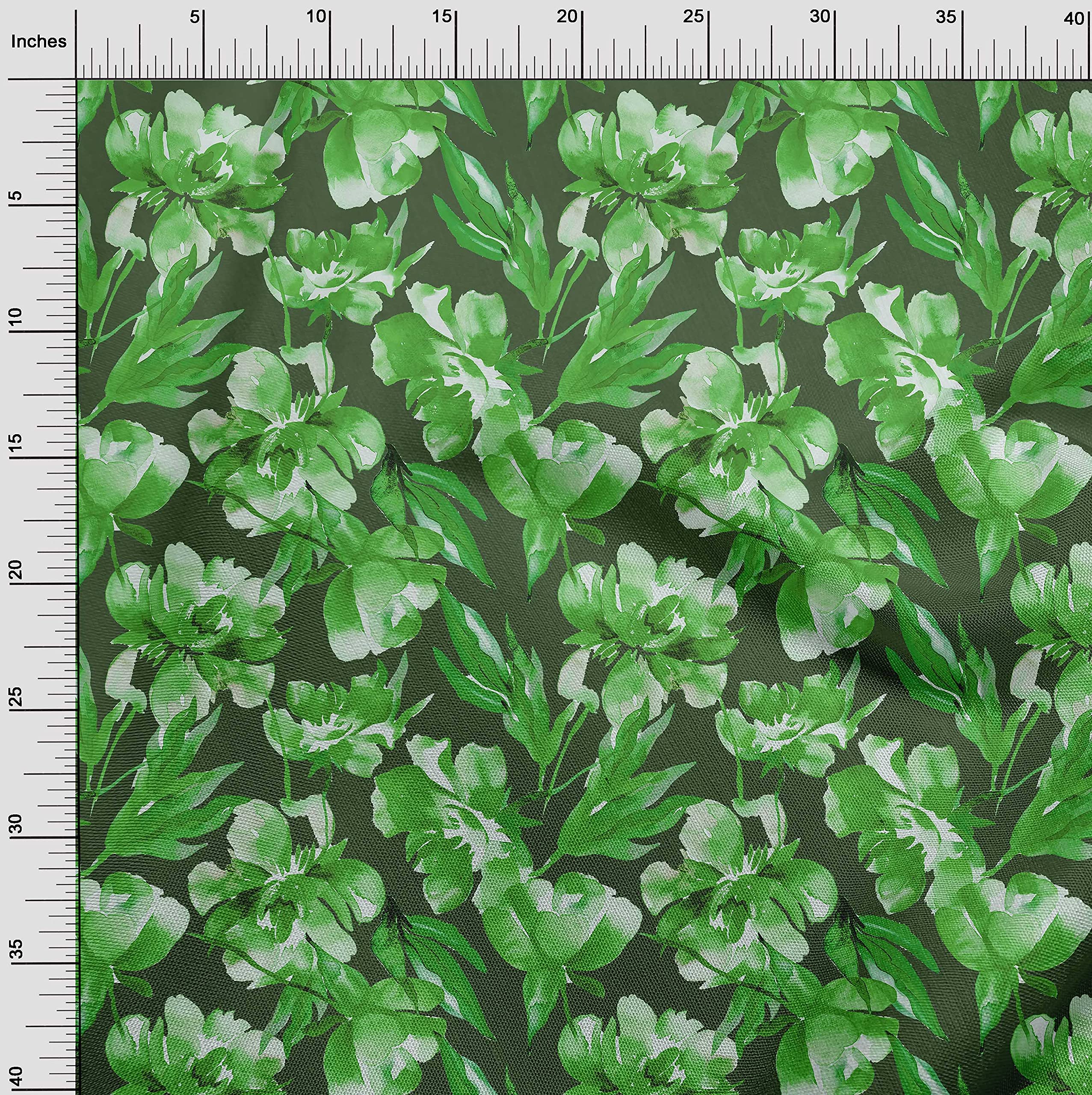 oneOone Polyester Spandex Floral Print Fabric - 56 Inch Wide Green Floral Craft Fabric for Sewing, Quilting & DIY Projects | Perfect for Dresses, Curtains & Home Decor