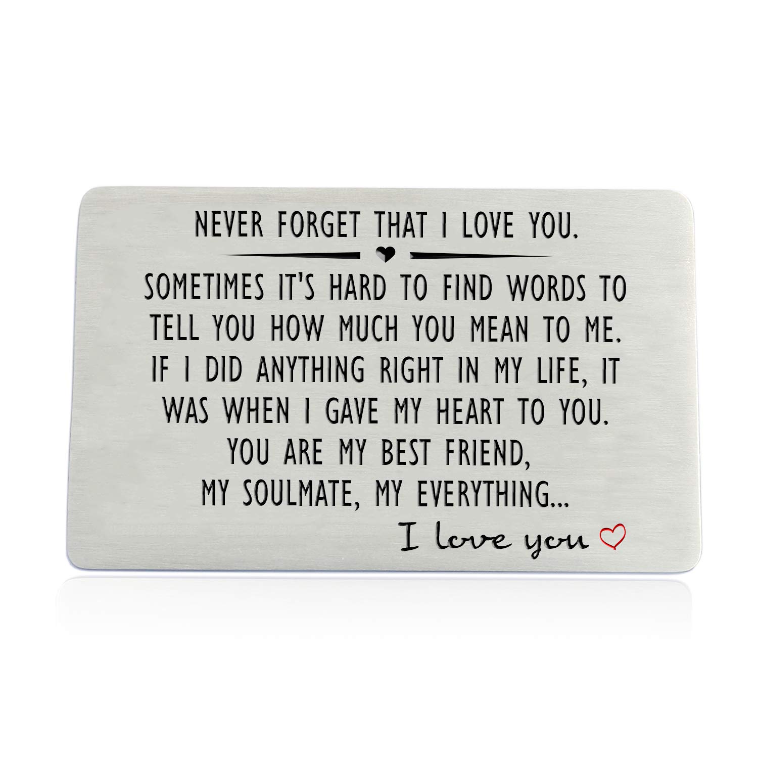 Personalized Engraved Wallet Insert Card for Men & Women - 'Never Forget I Love You' Anniversary, Birthday, Wedding, Deployment Gift for Boyfriend, Husband & Couples | Romantic Keepsake for Everyday Carry & Special Occasions