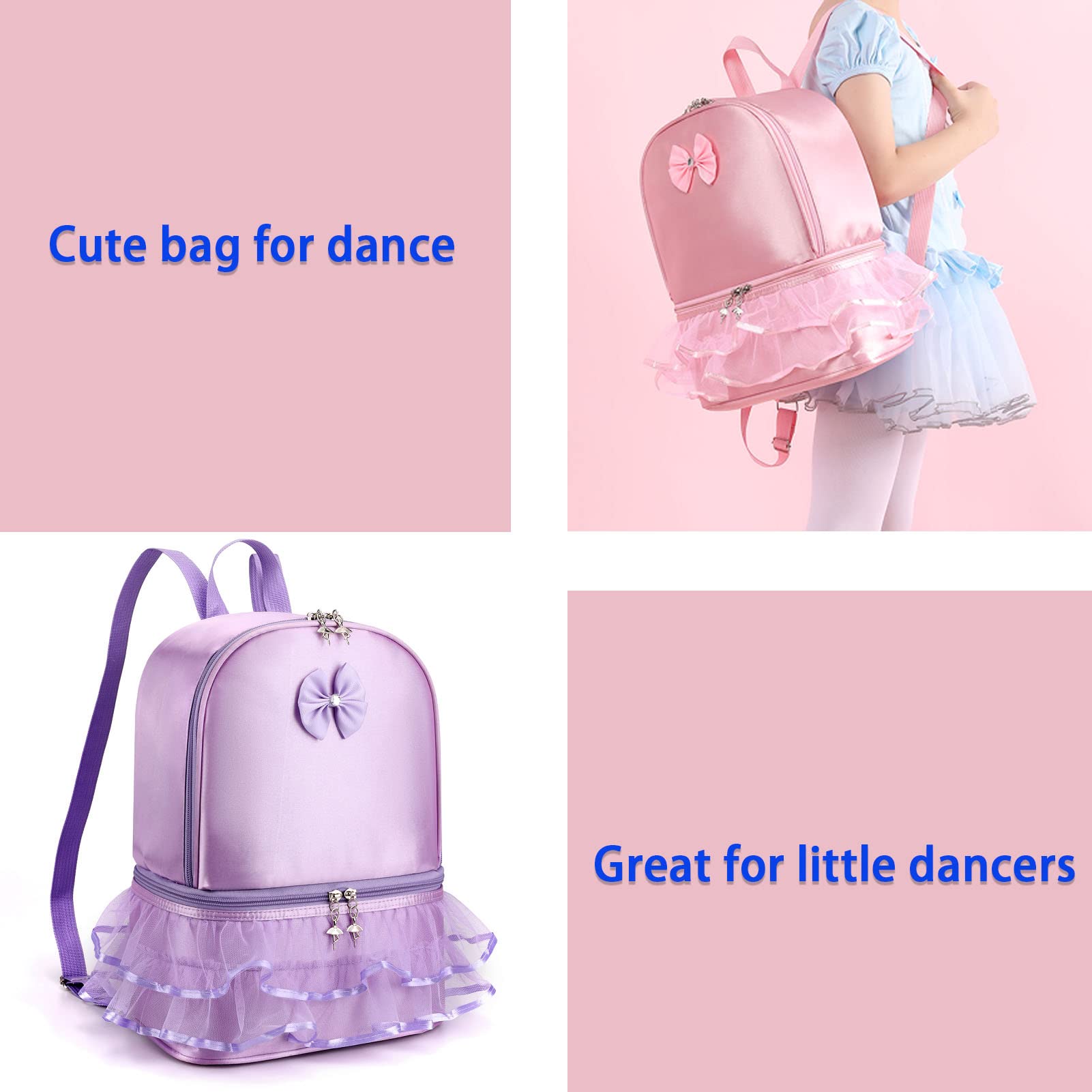 Yitengteng Pink Ballet Backpack for Girls - Lightweight Dance Bag with Separate Shoe Compartment, Ideal for Ballet, Gymnastics, Latin Dance, Yoga, and Toddler Activities