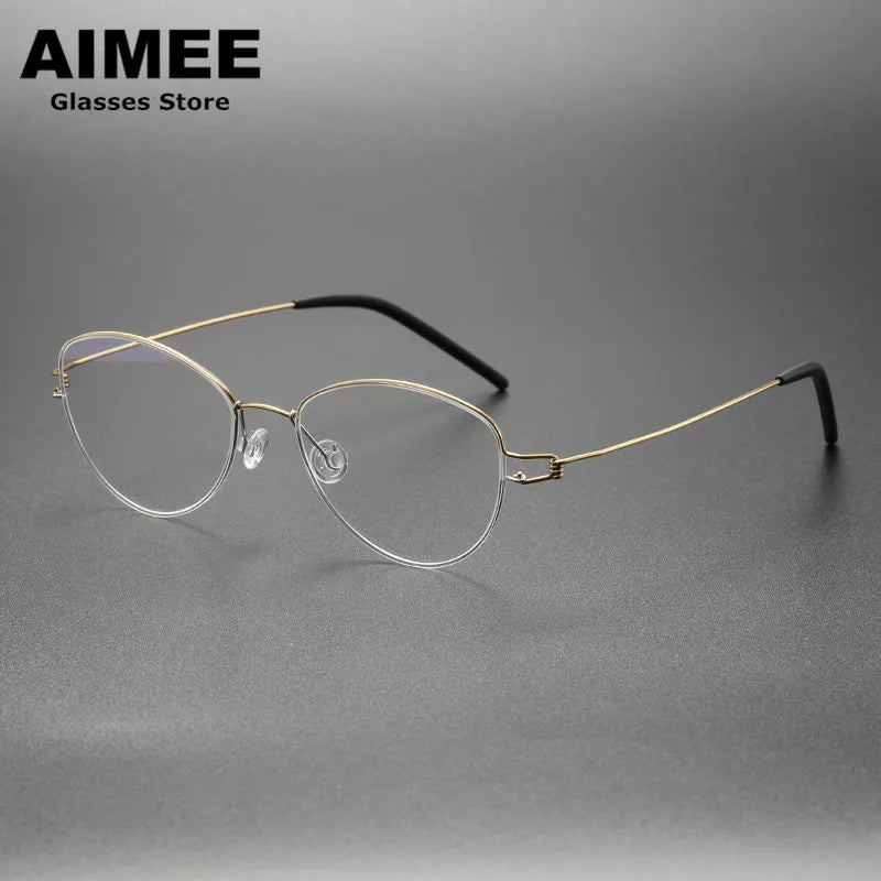 Aimee Women's Full Rim Oval Cat Eye Screwless Titanium Eyeglasses Frame 65004 - Lightweight & Durable for Work, Reading & Fashion