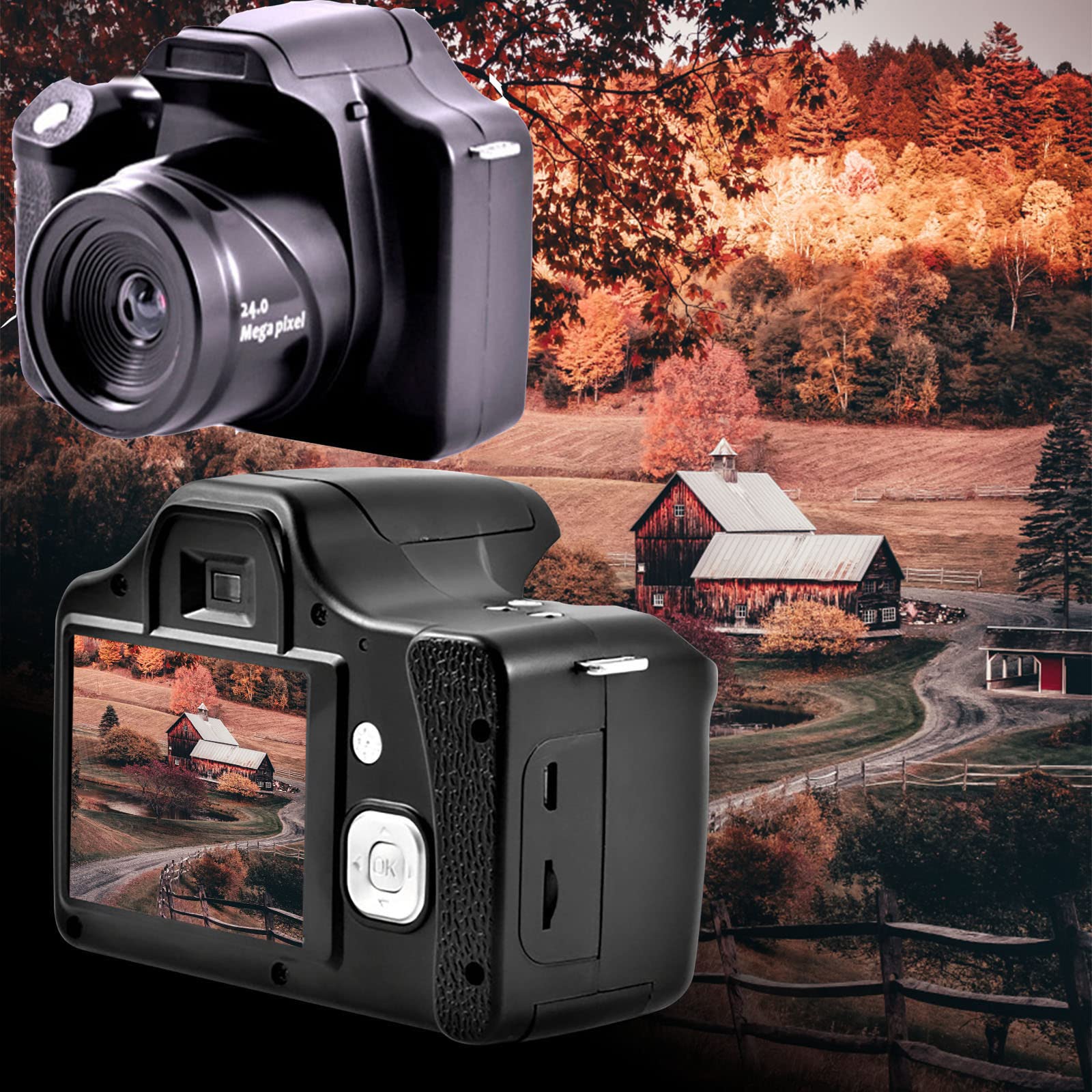 24MP 1080p HD DSLR Camera with 18x Digital Zoom, 3