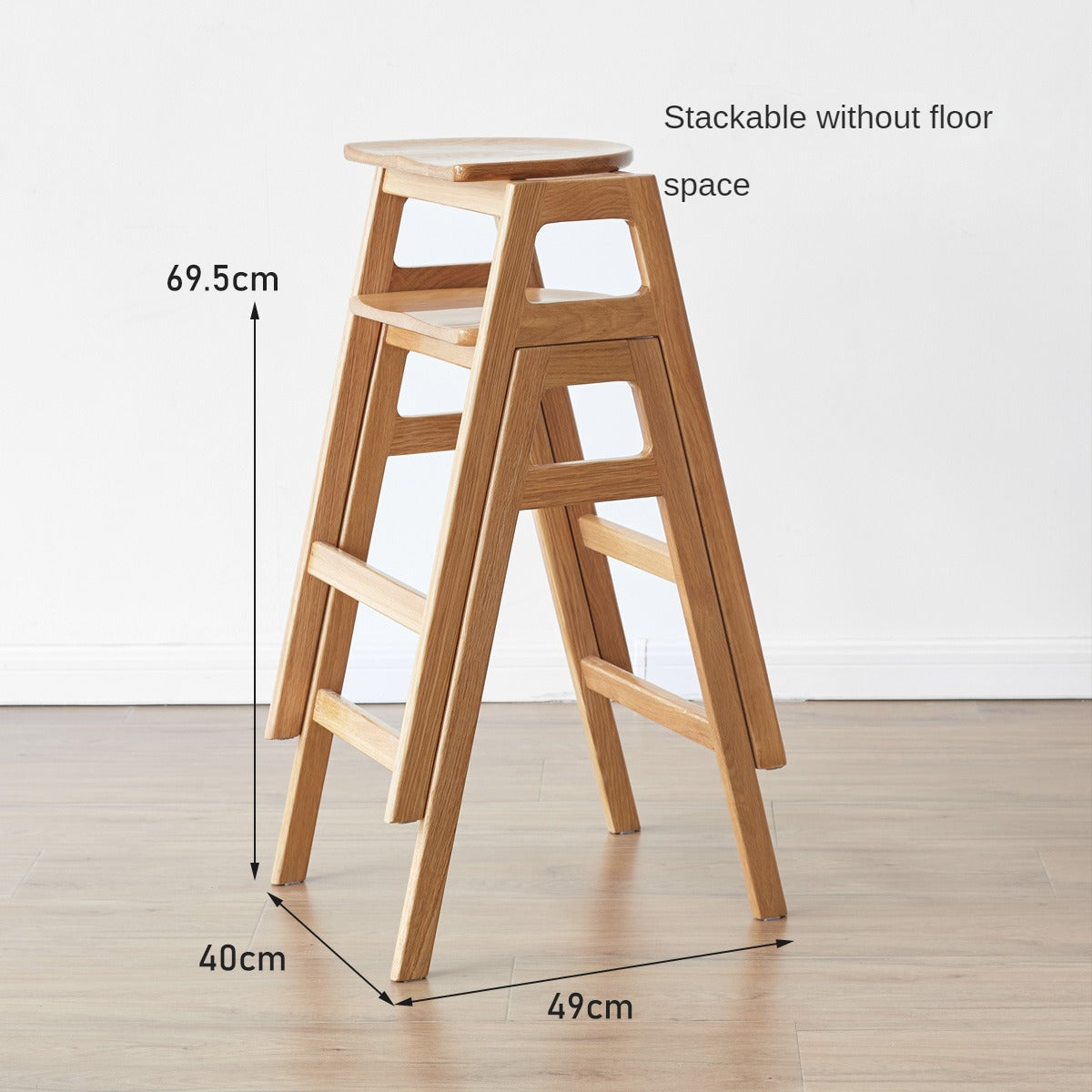 Solid Oak Wood High Bar Stool - Durable & Stylish for Kitchen Island, Breakfast Nook, and Home Bar Use