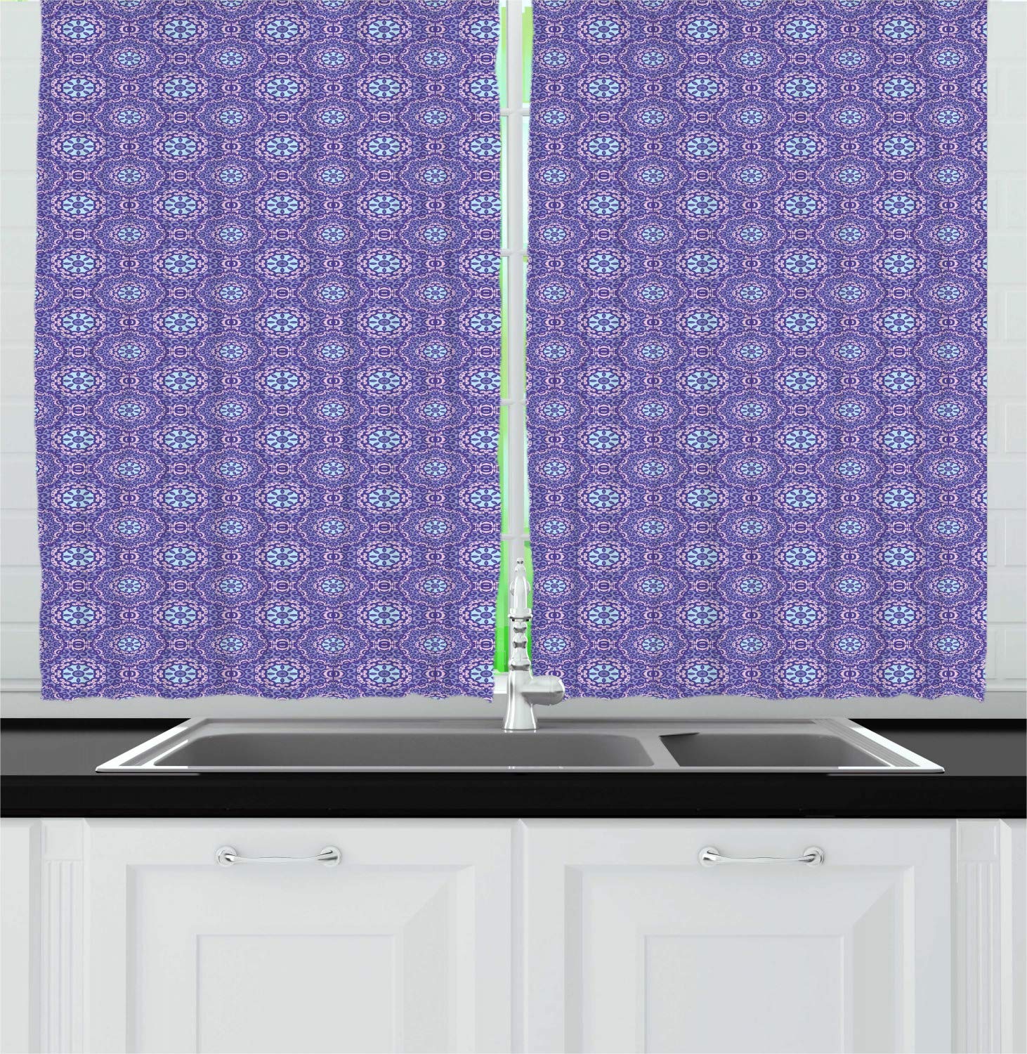 Ambesonne Oriental Kitchen Curtains - Vibrant Curlicue & Medallion Motif Window Drapes, 2 Panel Set (55